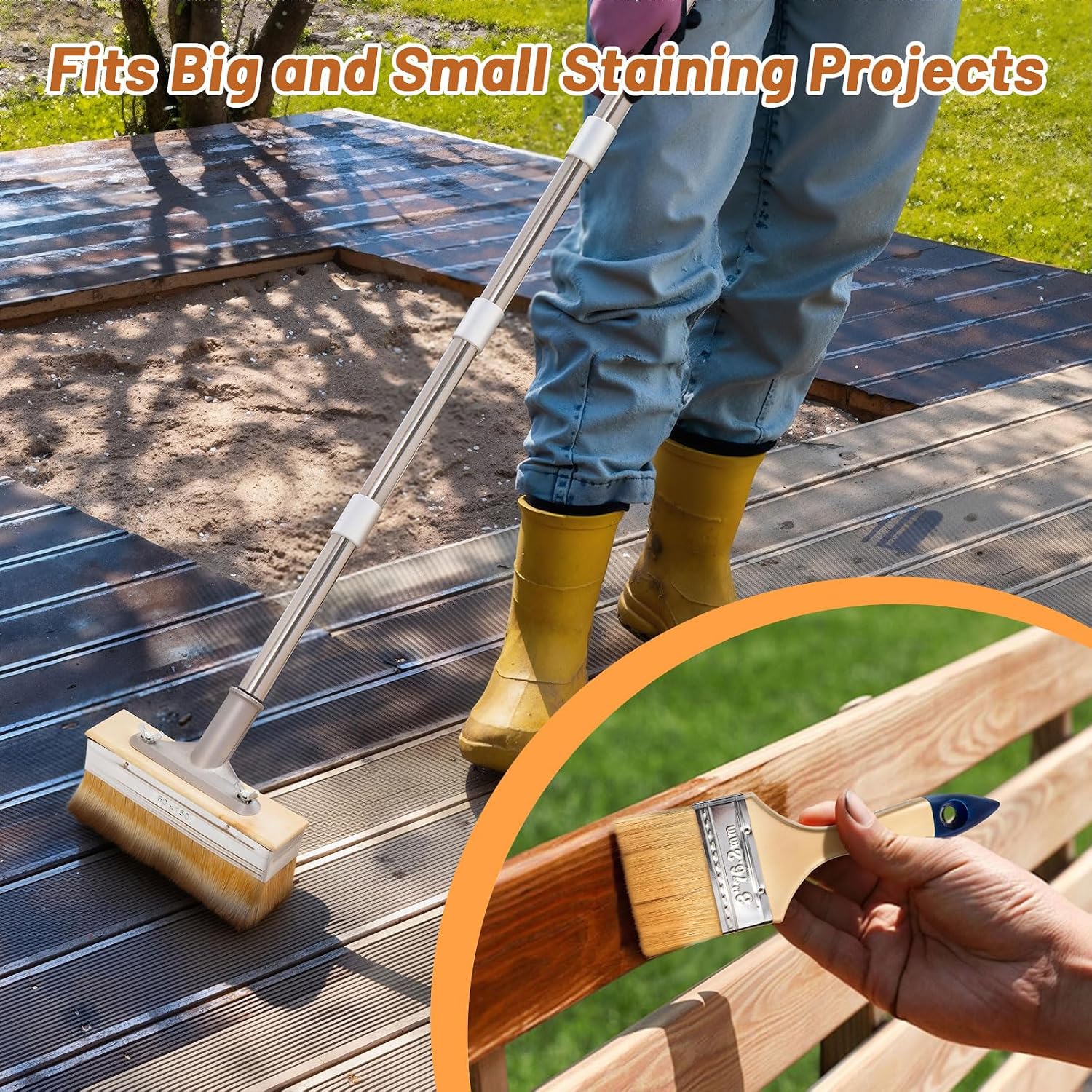Thumbnail 4 de 6-Inch Decking Paint Brush with 1.6m Long Handle – Staining Brush for Wood, Deck and Fence