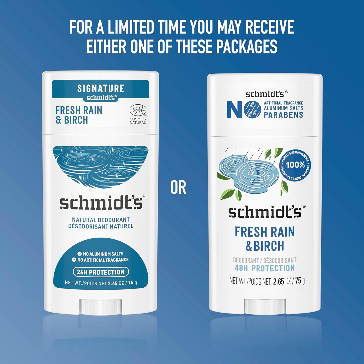 Detalle de Schmidt's Aluminum-Free Vegan Deodorant Fresh Rain & Birch – 2.65 oz