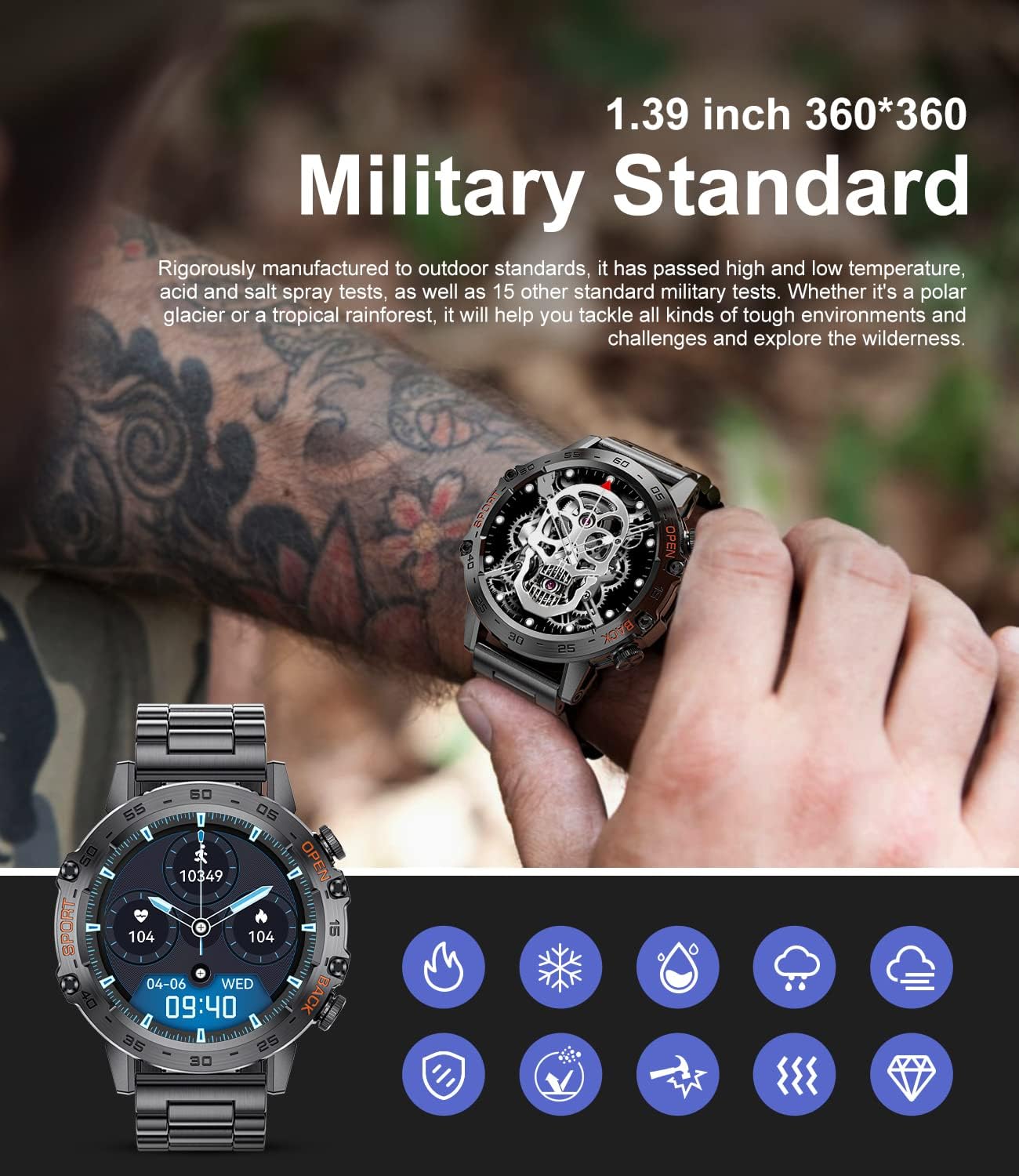 Thumbnail 4 de Military Smart Watch Tactical fitness watch
