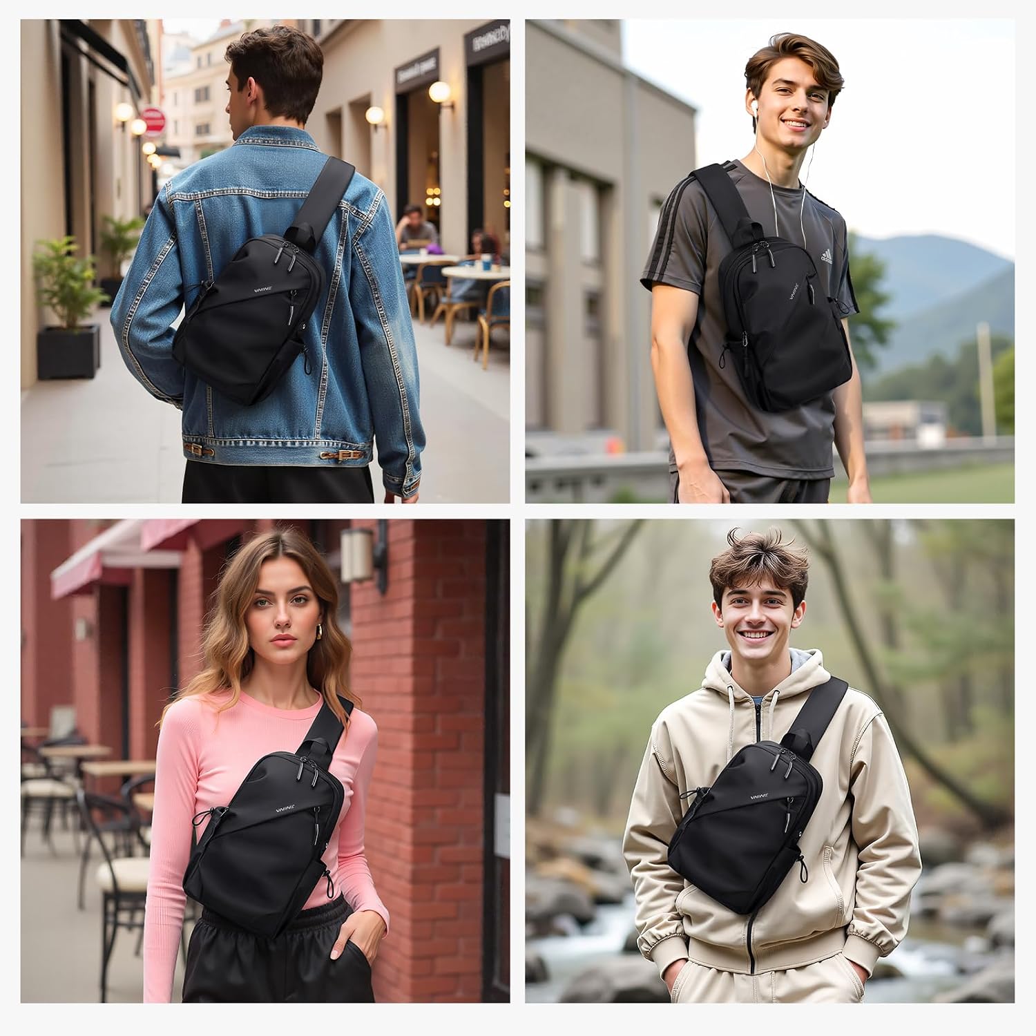 Detalle de VNINE Sling Bag Umhängetasche Brusttasche – Vielseitige Schultertasche für Herren und Damen
