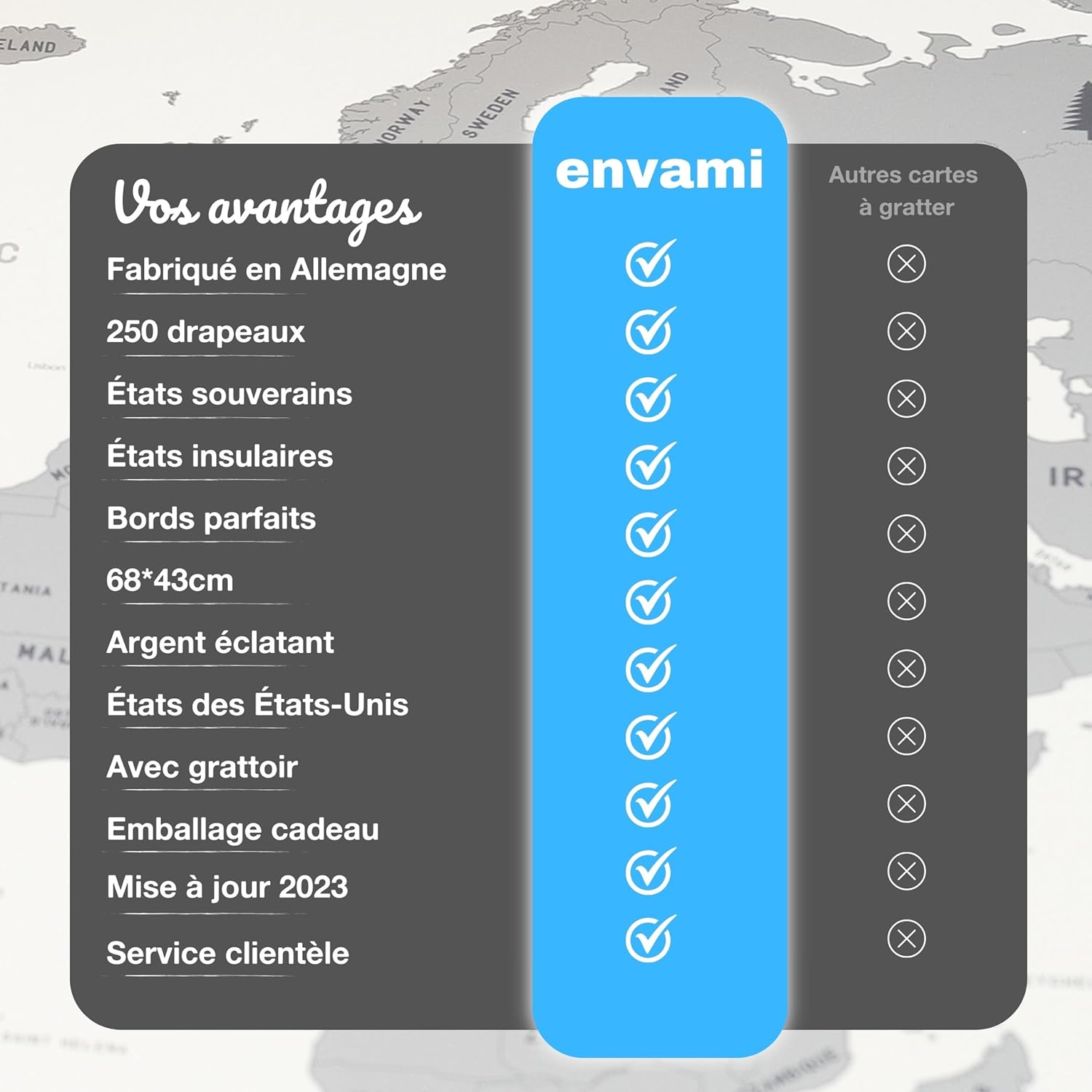 Thumbnail 3 de envami® Carte du Monde à Gratter - Planisphère Argent 68 x 43 cm
