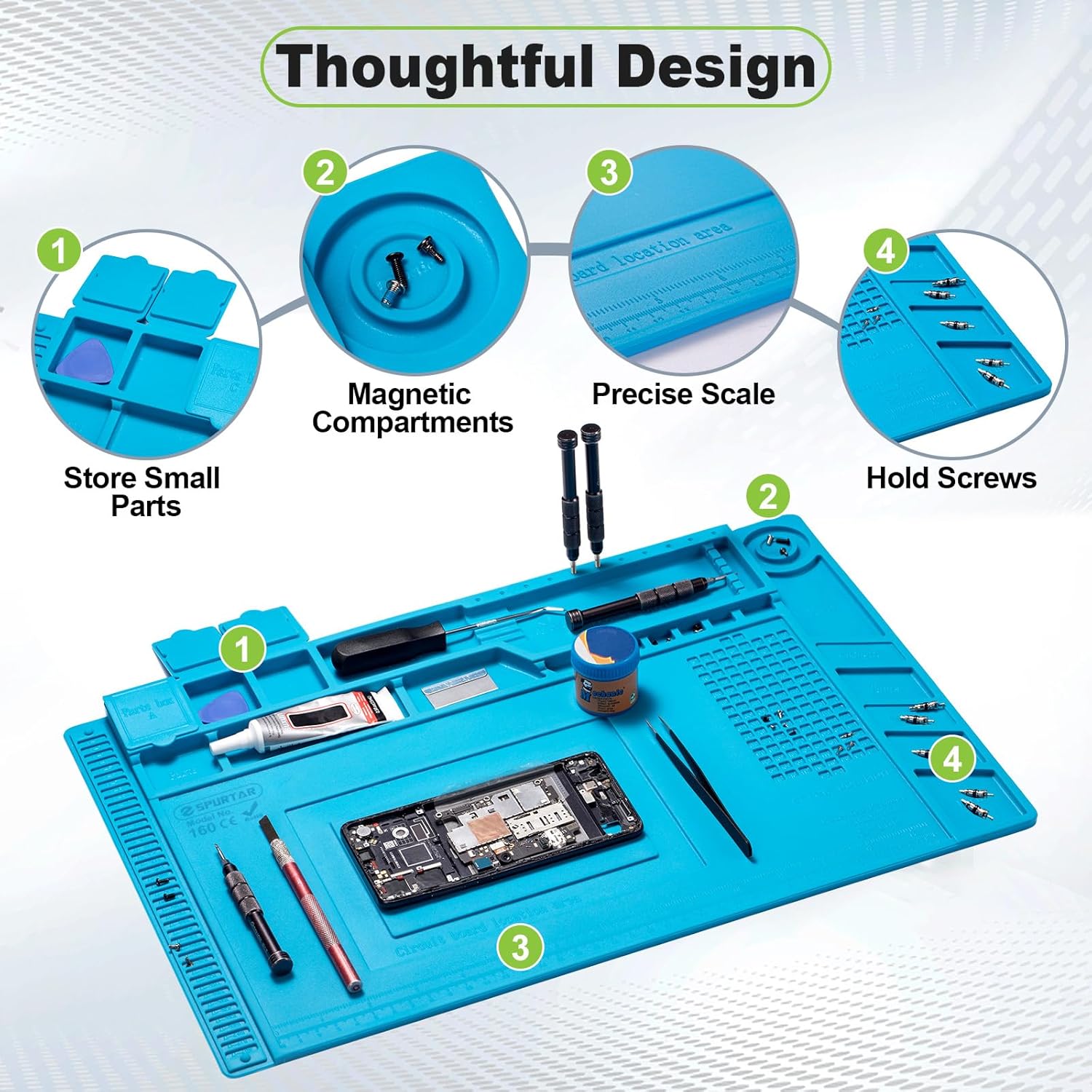 Thumbnail 4 de Spurtar Soldering Mat: 45x30 cm 500°C Heat-Resistant Silicone Work Pad for Electronics Repair
