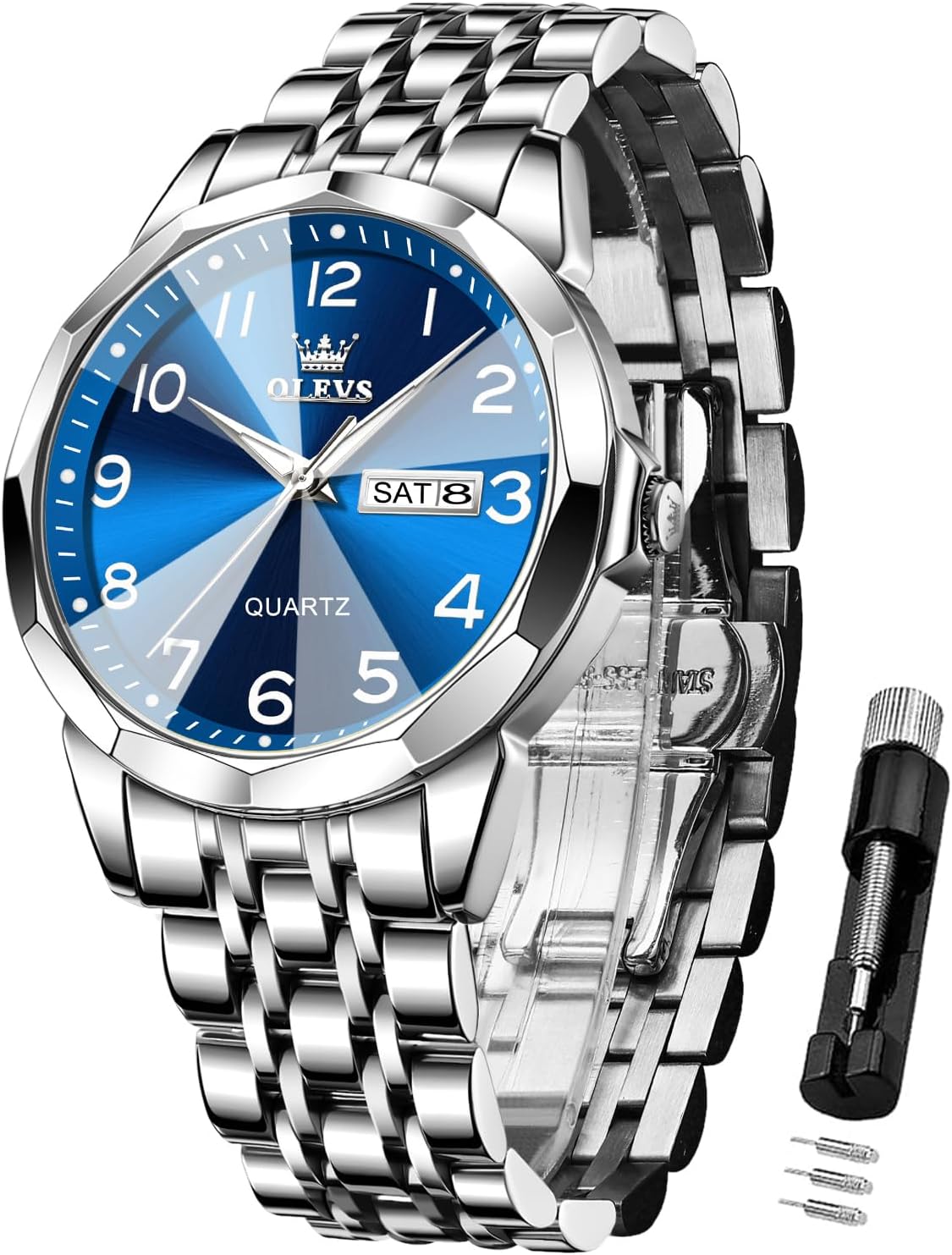 Detalle de OLEVS Montre Homme Quartz Index Diamants Acier Inoxydable Étanche Lumineuse Date – Luxe pratique