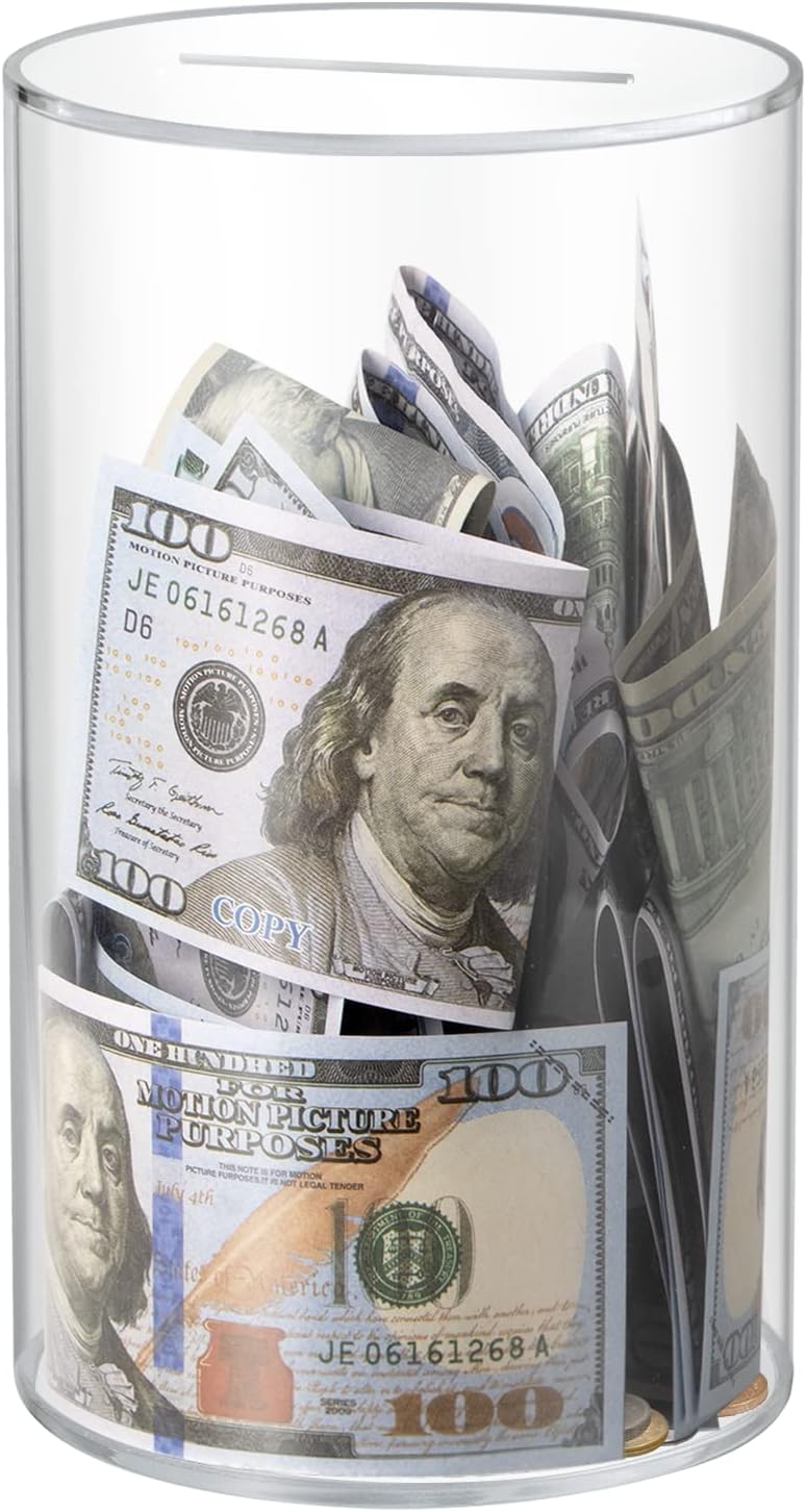 hicocool Clear Acrylic Piggy Bank (Unopenable Money Saving Box) — 10" H x 6" D