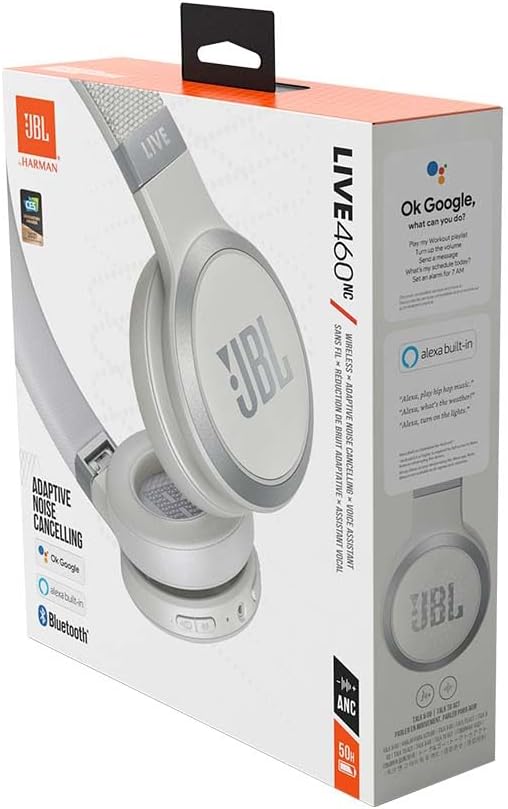 Detalle de JBL Live 460NC Blanc – Casque sans fil à réduction de bruit et autonomie jusqu’à 50 h
