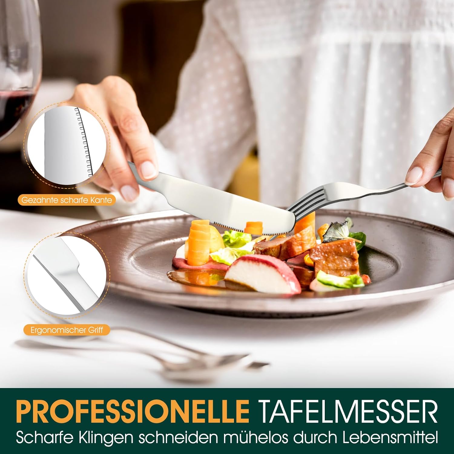 Detalle de TAN REN Besteck-Set für 6 Personen, 36-teiliges Edelstahlbesteck mit Steakmessern (silber)