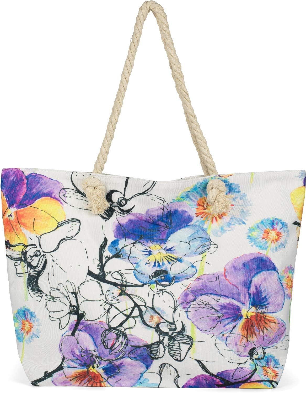 Detalle de styleBREAKER Borsa da spiaggia Ladies XXL con stampa floreale viola – ampia, pratica e versatile