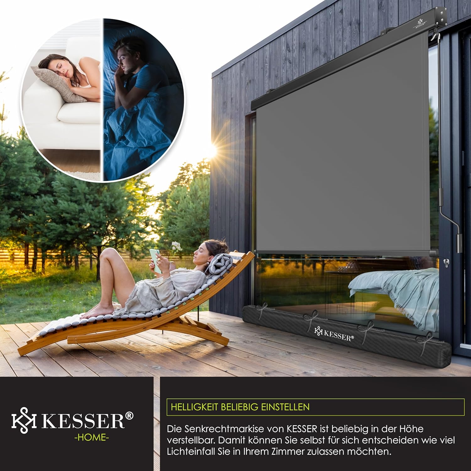 Detalle 2 de KESSER® Senkrechtmarkise 160x250 cm mit Handkurbel – Außenrollo für Balkon, Terrasse & Sichtschutz