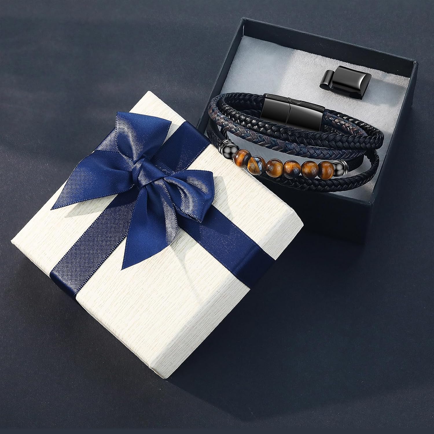 Thumbnail 6 de Bracelet Pierre Homme en cuir noir - Gkmamrg, 22,5 cm