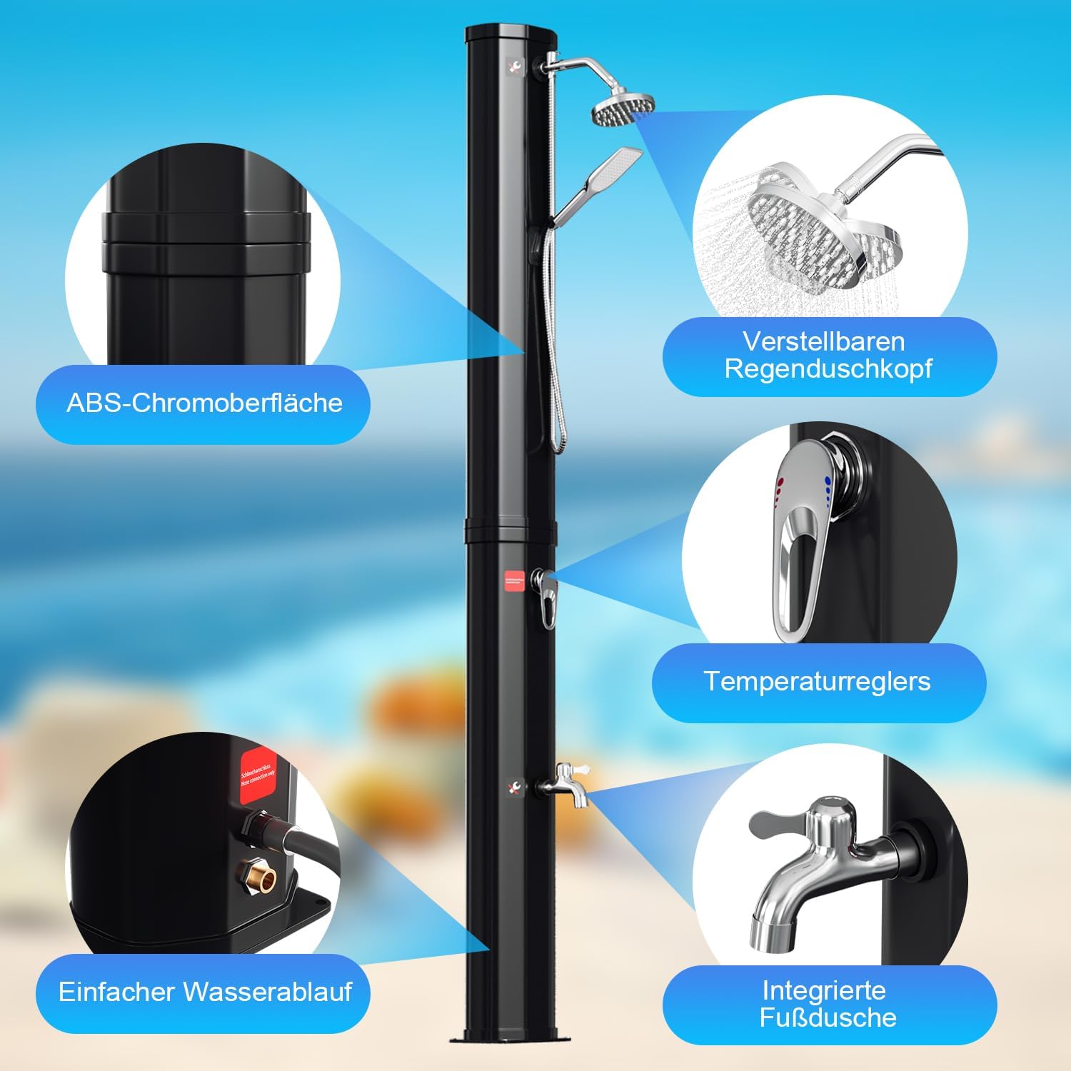 Thumbnail 2 de Ansobea Solardusche 40 Liter Solar-Gartendusche mit Schutzhülle, 180° schwenkbarem Duschkopf und Fußdusche