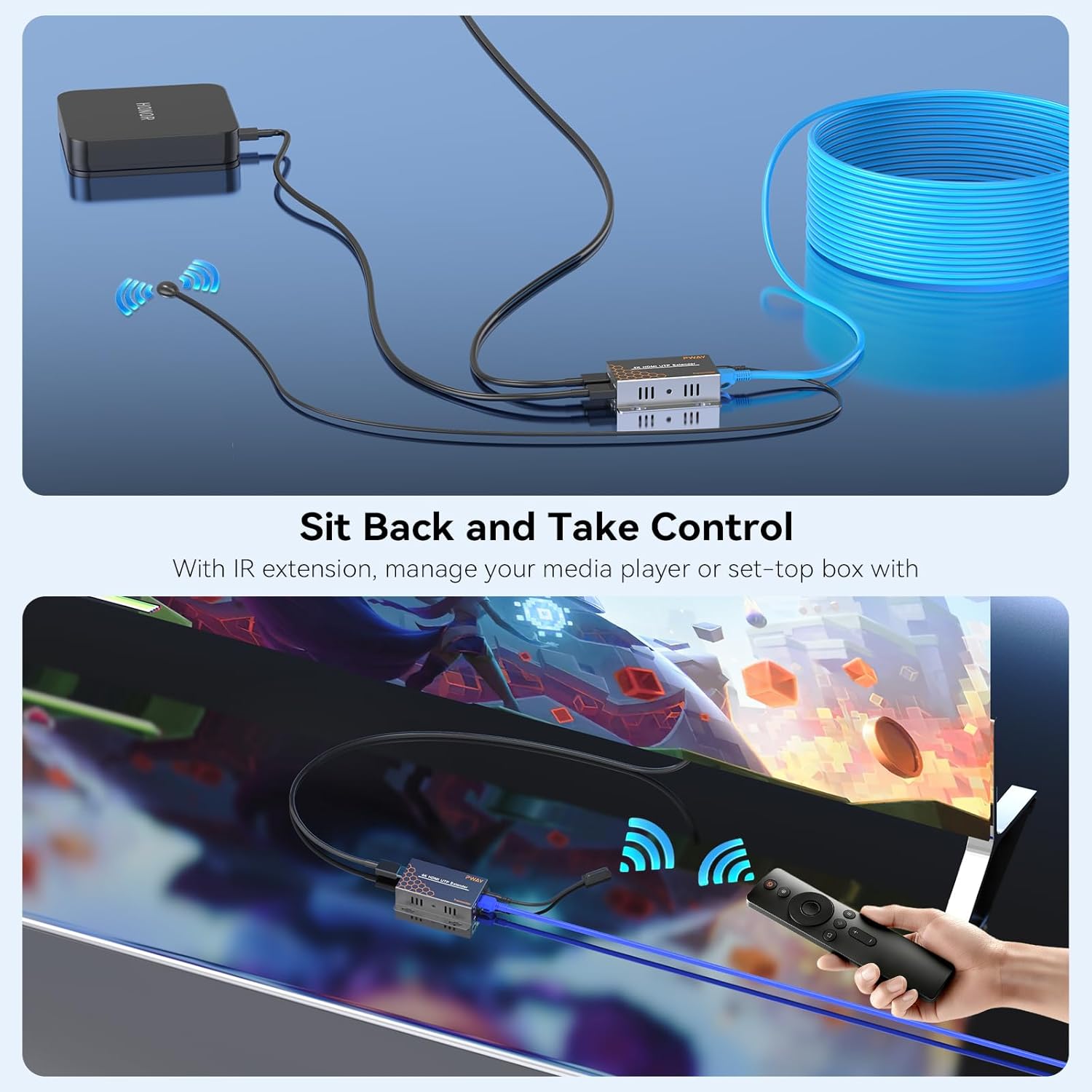 Detalle 2 de HDMI Extender 4K@30Hz 40m su Cat5e/6/7 con Loop Out, IR e Plug & Play