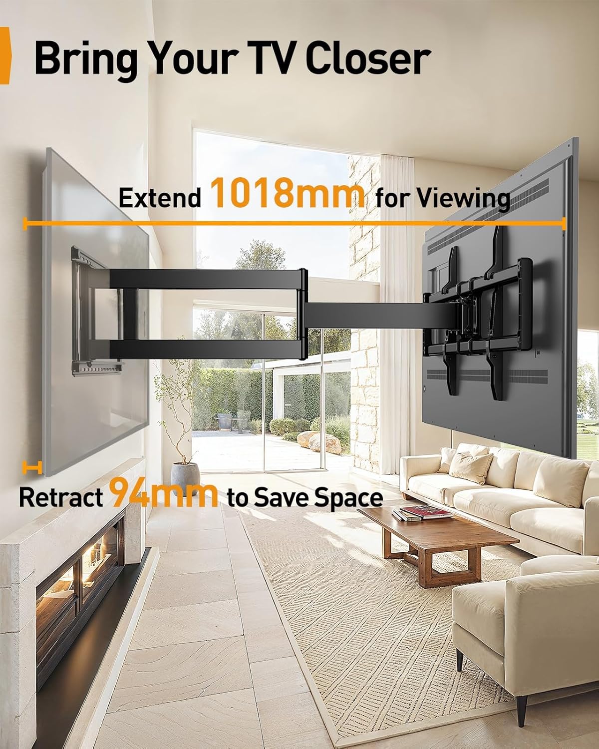 Thumbnail 2 de Supporto TV a parete Perlegear Full Motion 42-97 pollici fino a 68 kg, braccio lungo 1018 mm, VESA max 800x400