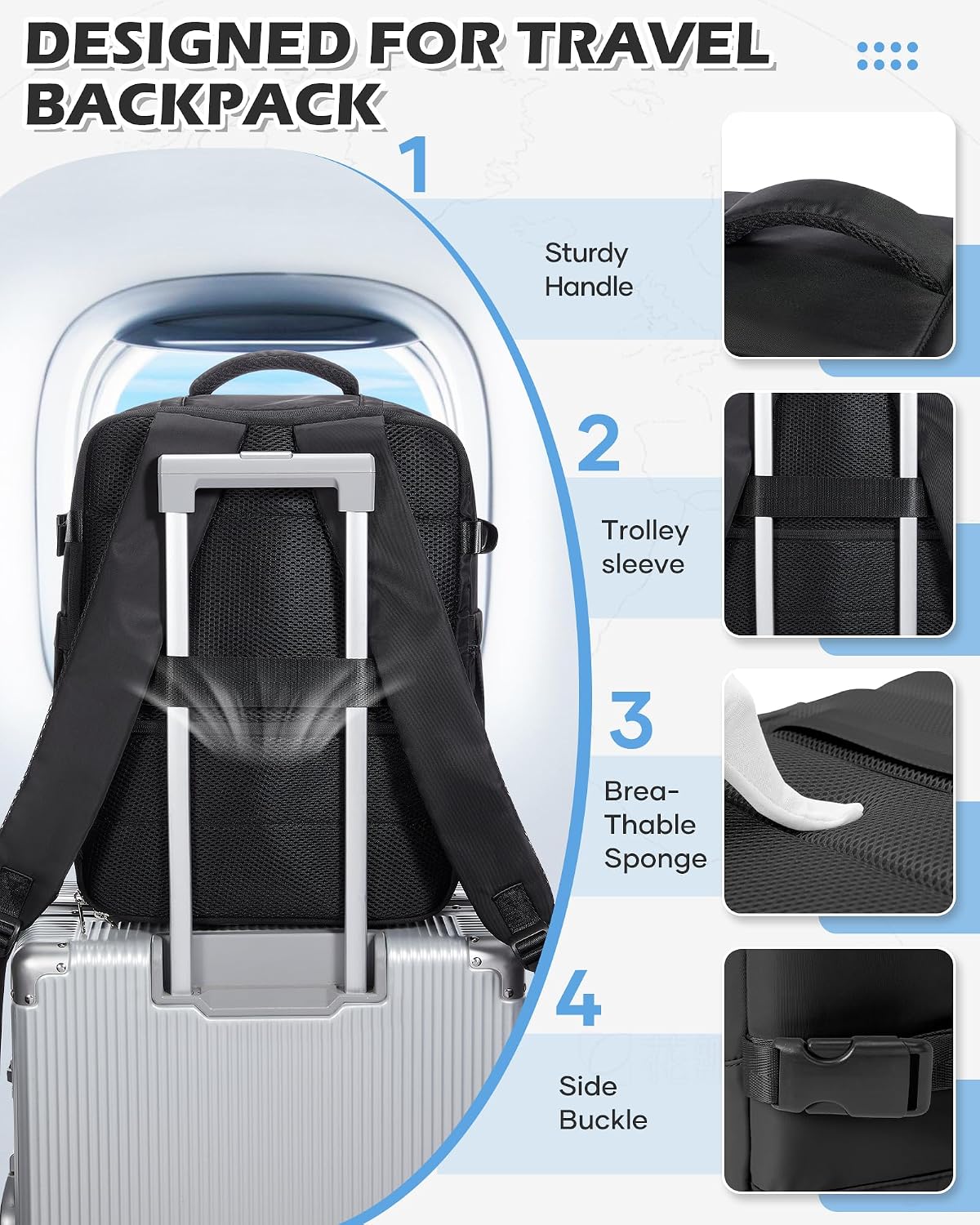 Detalle de BJLFS Zaino Ryanair 40x30x20 sottovuoto con pompa, comparto laptop e tasca impermeabile