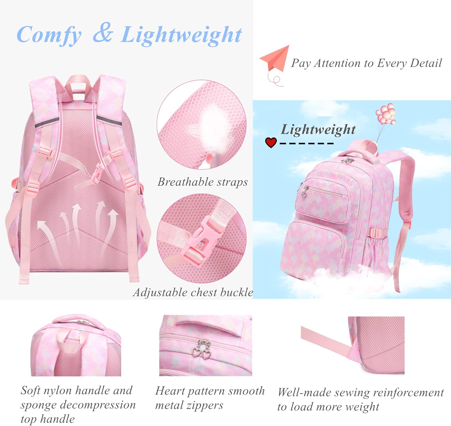 Thumbnail 4 de 3Pcs Mermaid Scale Backpack Set for Girls with Lunchbox & Pencil Case