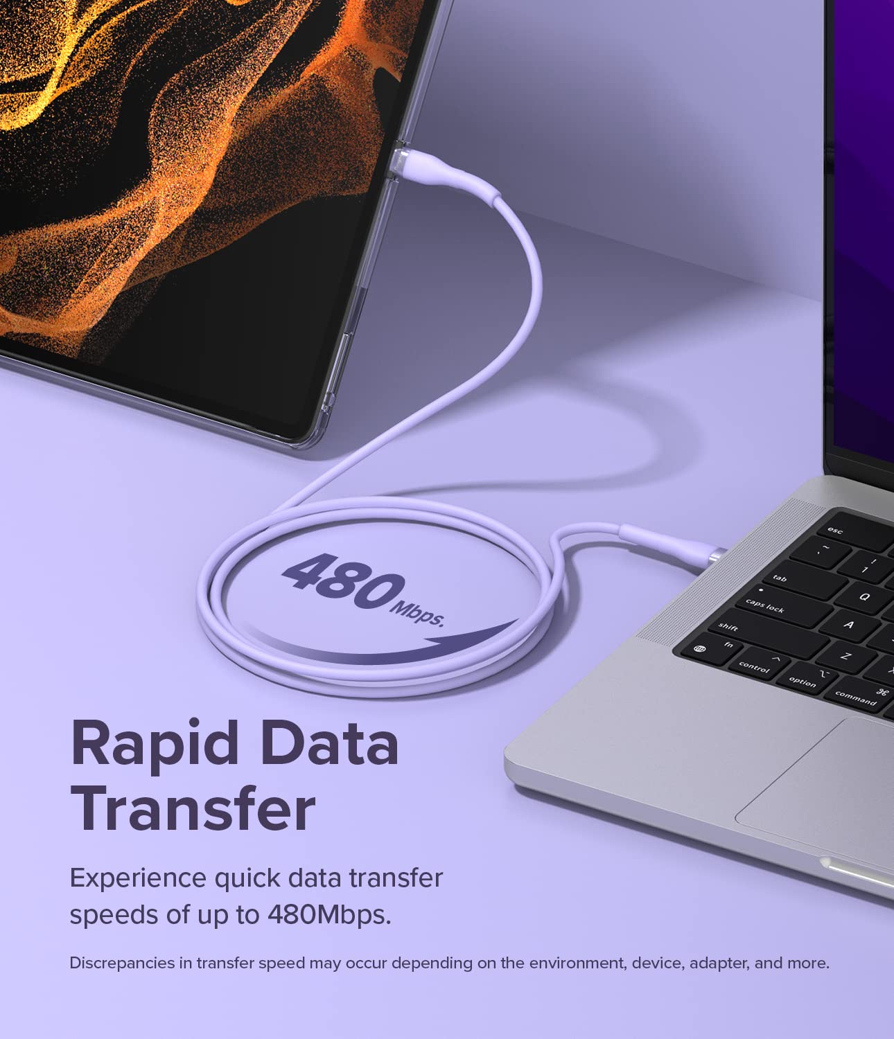 Detalle de Ringke Fast Charging Pastel Cable 2M / 12W – USB C to USB A, Purple