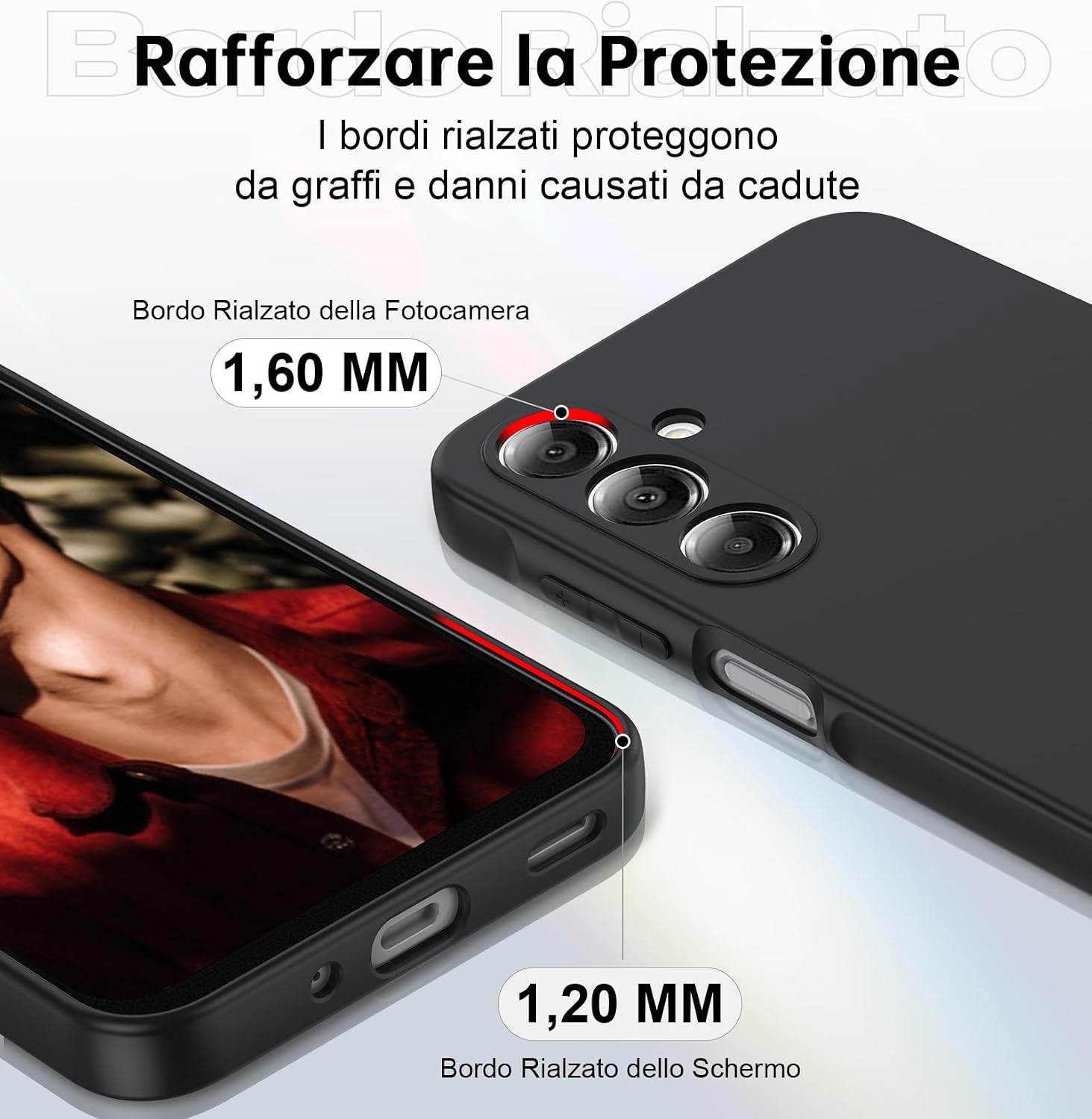 Detalle de LeYi Cover per Samsung A16 5G/4G con 2 vetri temperati e TPU ultra slim antiurto, protezione fotocamera (nero)