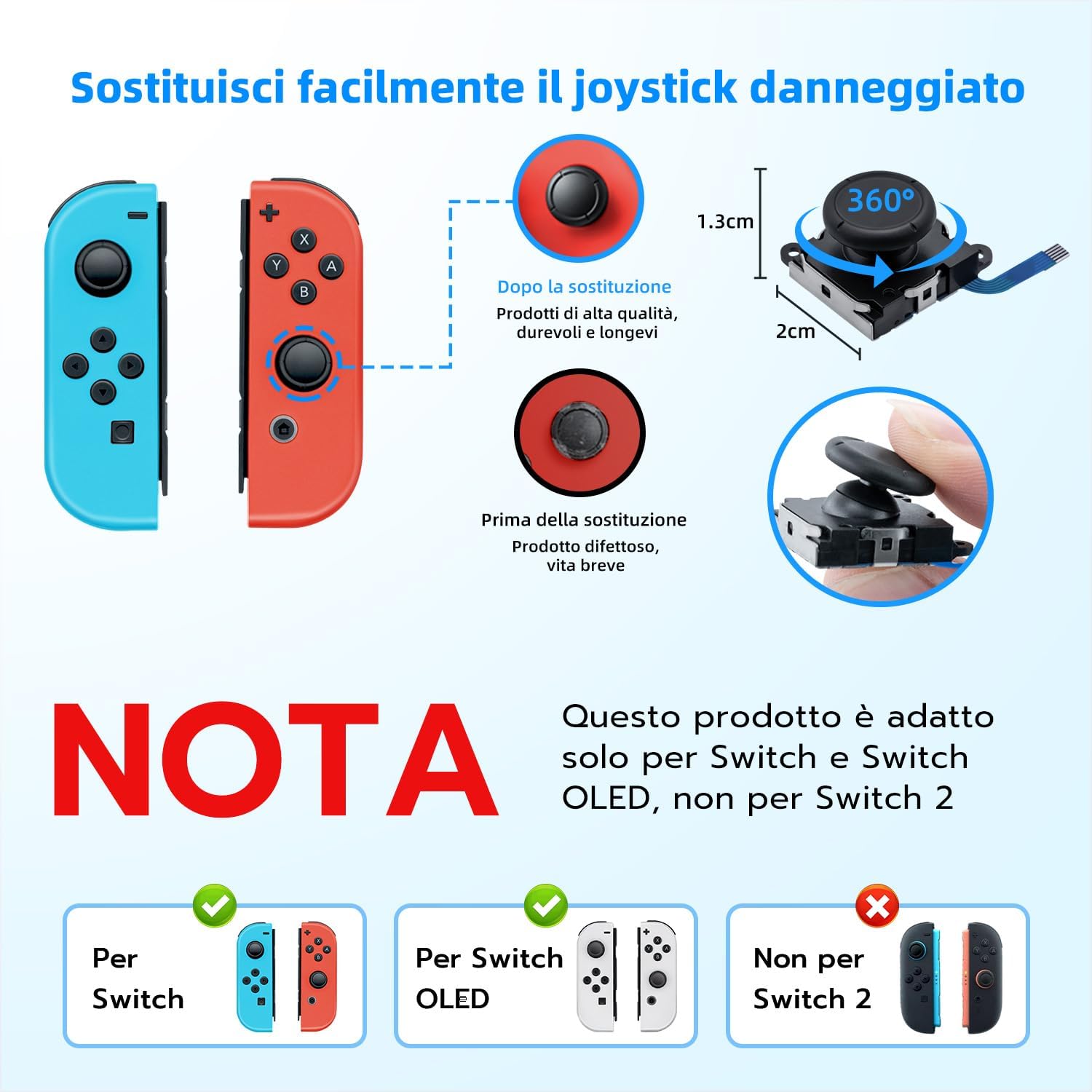 Detalle de Tolesum kit di riparazione joystick analogico 3D per Joy-Con NS Switch/Switch OLED e Switch Lite (kit nero)