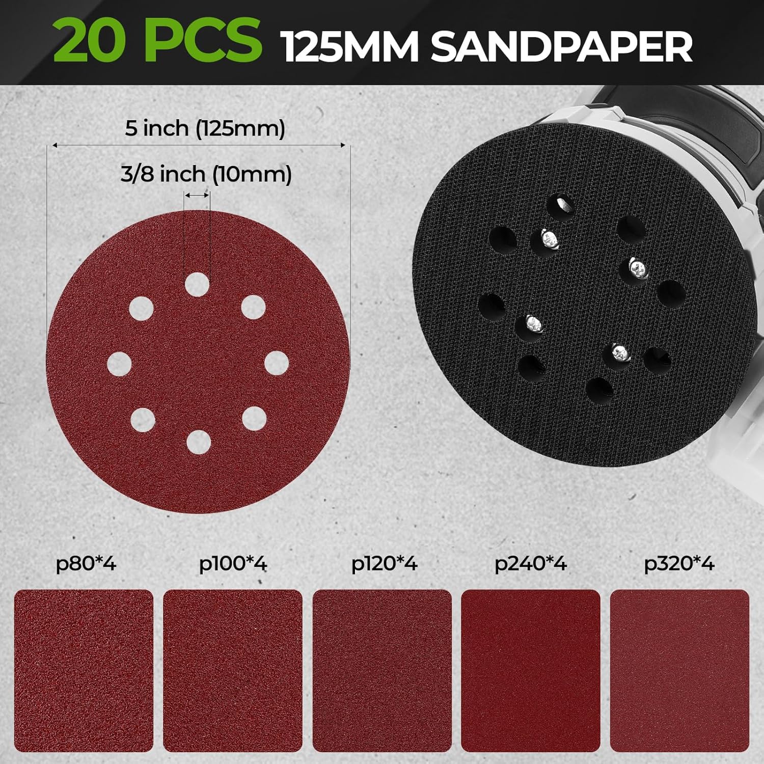 Thumbnail 1 de DESOON 300W Random Orbit Sander with 20 Pcs Sandpapers – 125mm, 6-Speed, Brake & Dust Extraction
