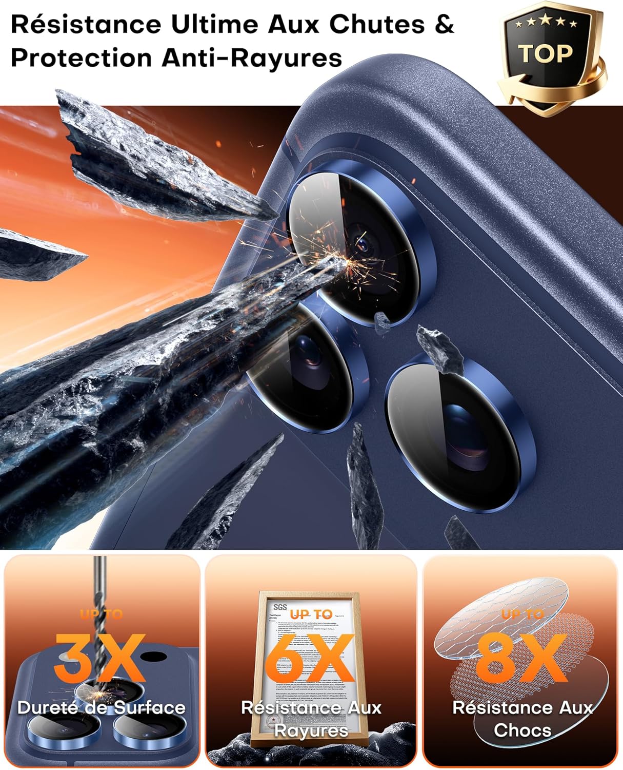 Detalle 2 de TOCOL Protection caméra iPhone 17 Pro Max lot de 2, verre trempé bleu