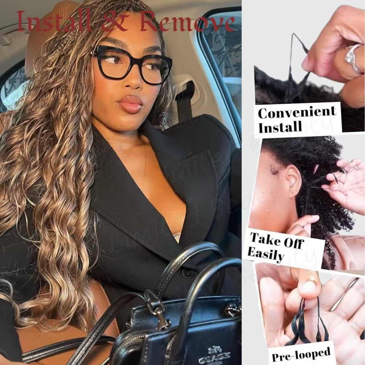 Detalle 2 de Body Wave Feather Crochet Hair Extensions 2-Pack, 100% Human Hair, Color #30 Auburn Ginger, 18in, 120g