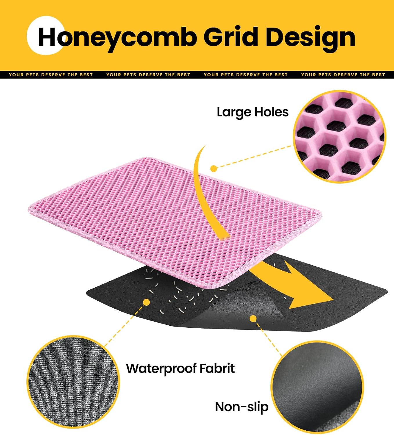 Detalle de Conlun Cat Litter Mat 60x46cm Honeycomb Double Layer – Pink