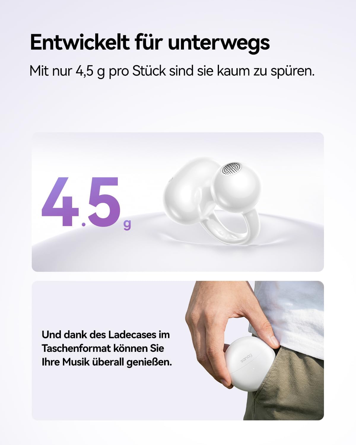 Thumbnail 4 de SANAG S6SUltra Open-Ear Clip-On Kopfhörer mit Bluetooth 6.0, bis zu 42 Stunden & IP67