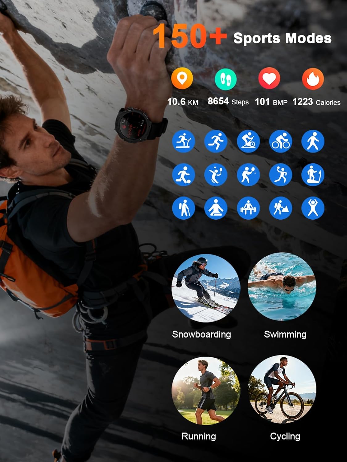 Thumbnail 3 de Invens Smart Watch for Men with Answer/Make Call, 1.53-inch Fitness Watch (IP68, 1000mAh, SpO2, 150+ Sports)