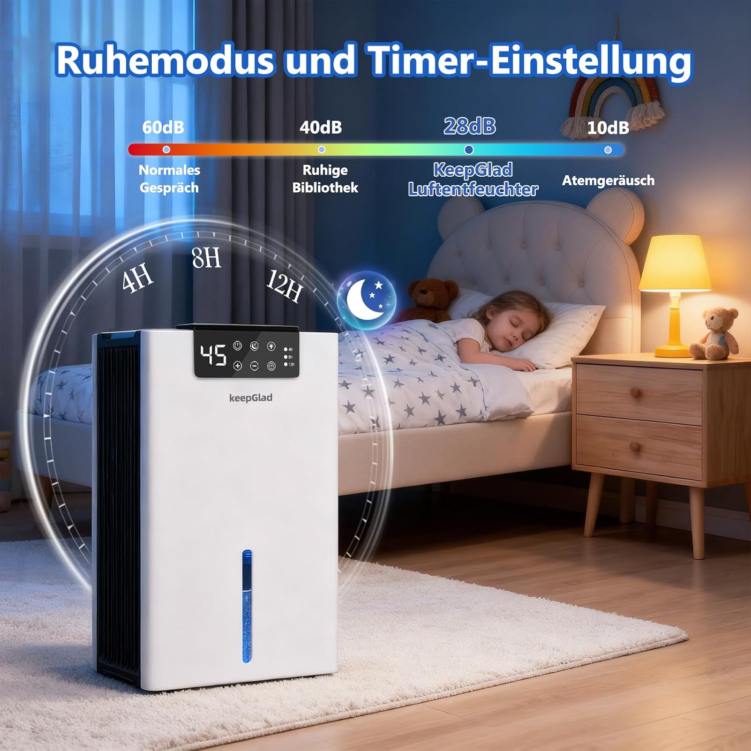 Thumbnail 5 de Elektrischer Luftentfeuchter 2.800 ml von KeepGlad (28 dB, energiesparend) mit Timer & waschbarem Filter