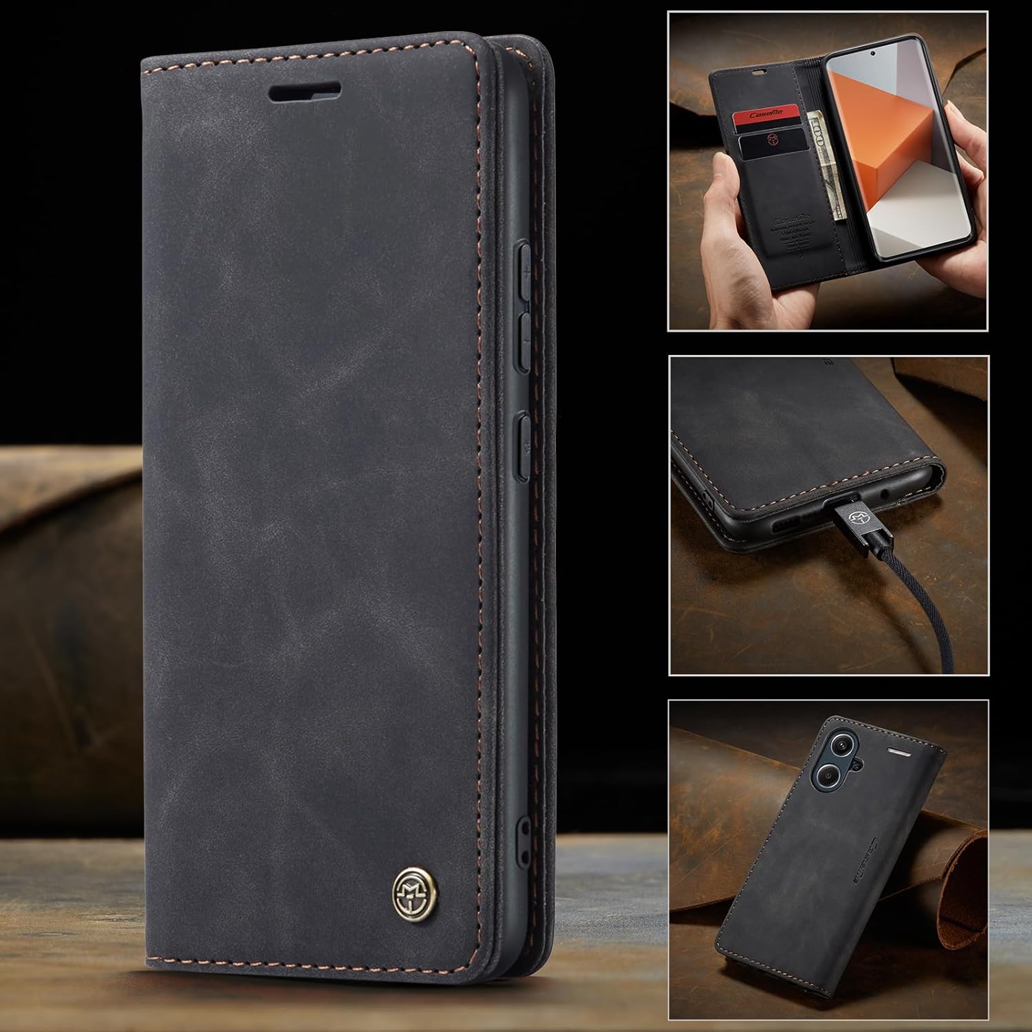Thumbnail 4 de Lanranwa Handyhülle für Xiaomi Redmi Note 13 Pro Plus 5G – klappbares Flip Case aus PU-Leder mit Kartenfächern und Standfunktion (Schwarz)