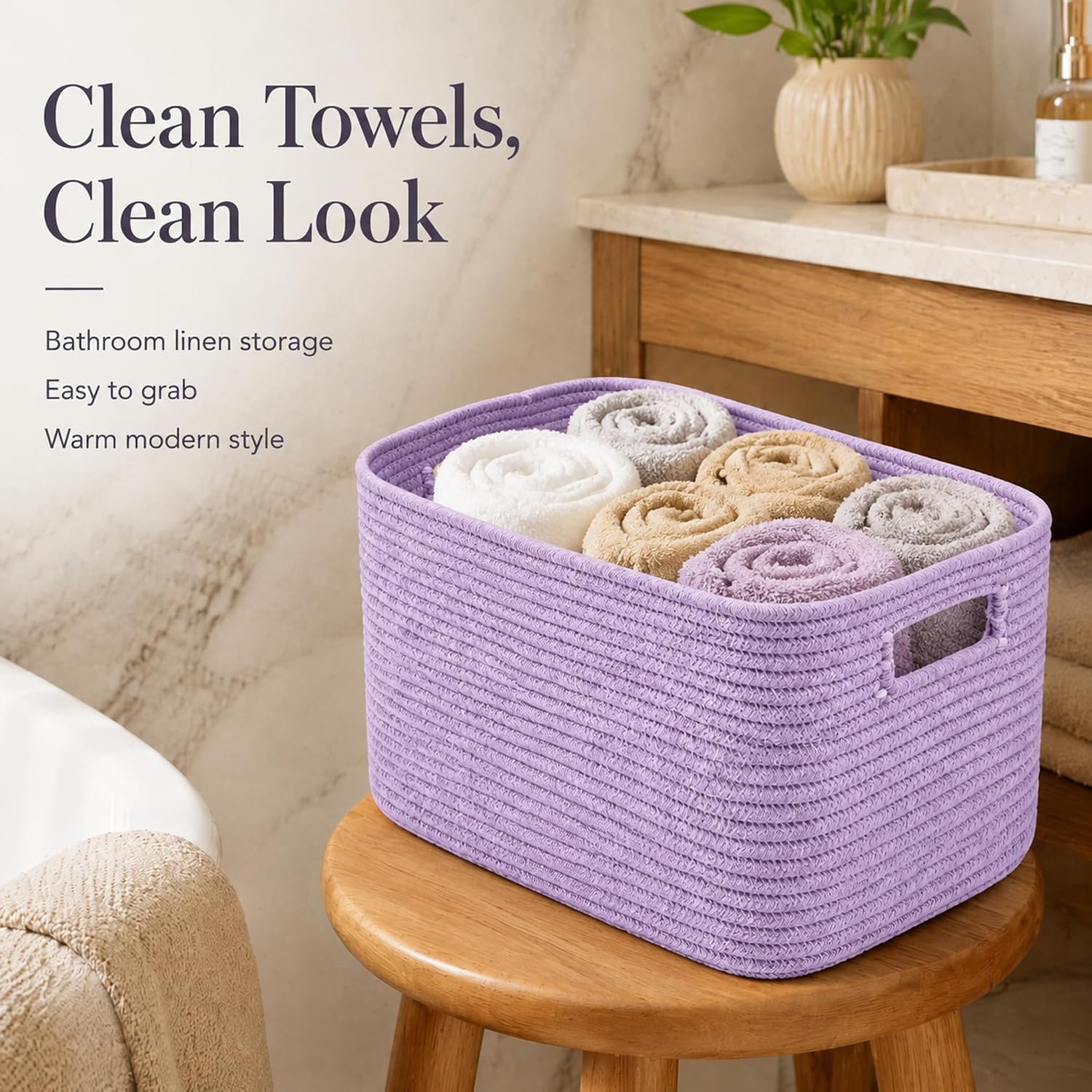 Detalle 1 de ordnestidy 12.8GAL-Lavender Cotton Rope Storage Basket, Lavender