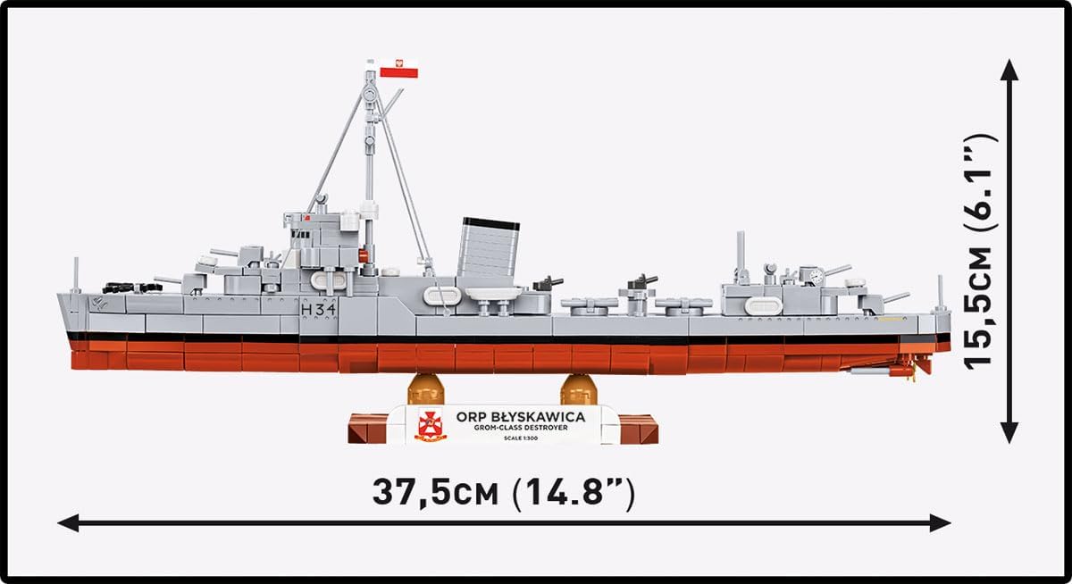 Detalle de COBI ORP BŁYSKAWICA COBI-4865 – model okrętu, 664 elementy, skala 1:300