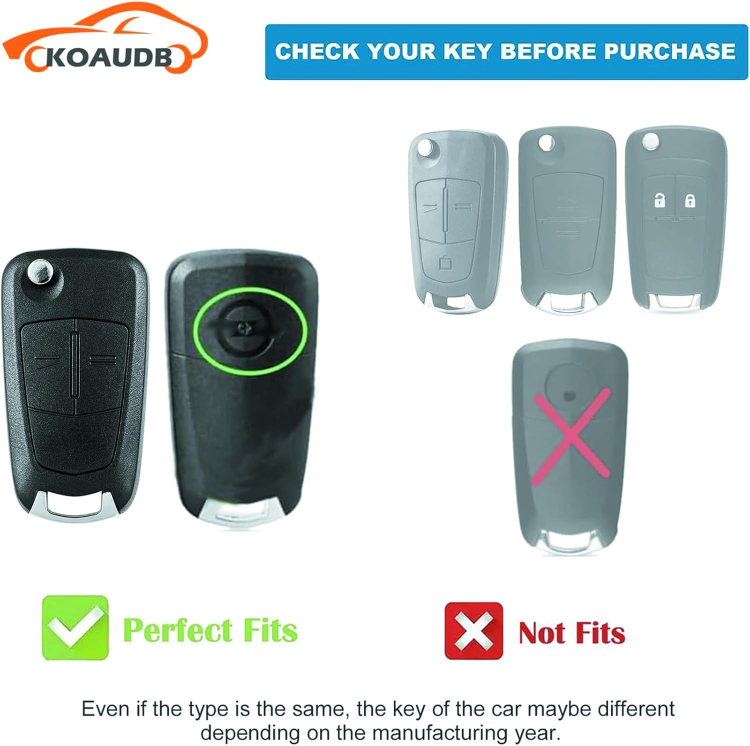 Thumbnail 1 de Koaudb TPU Car Key Cover Case with Keychain for Vauxhall/Opel 2-Button Fobs (CL-Opl-2F-E)