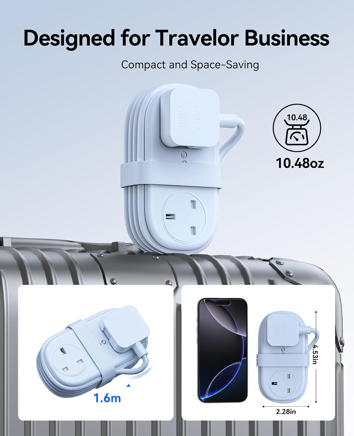 Detalle 2 de ORICO 65W GaN Travel Extension Lead with USB Slots (2 USB-A/2 USB-C) – 6-in-1, 1.6m Cord, Flat Plug