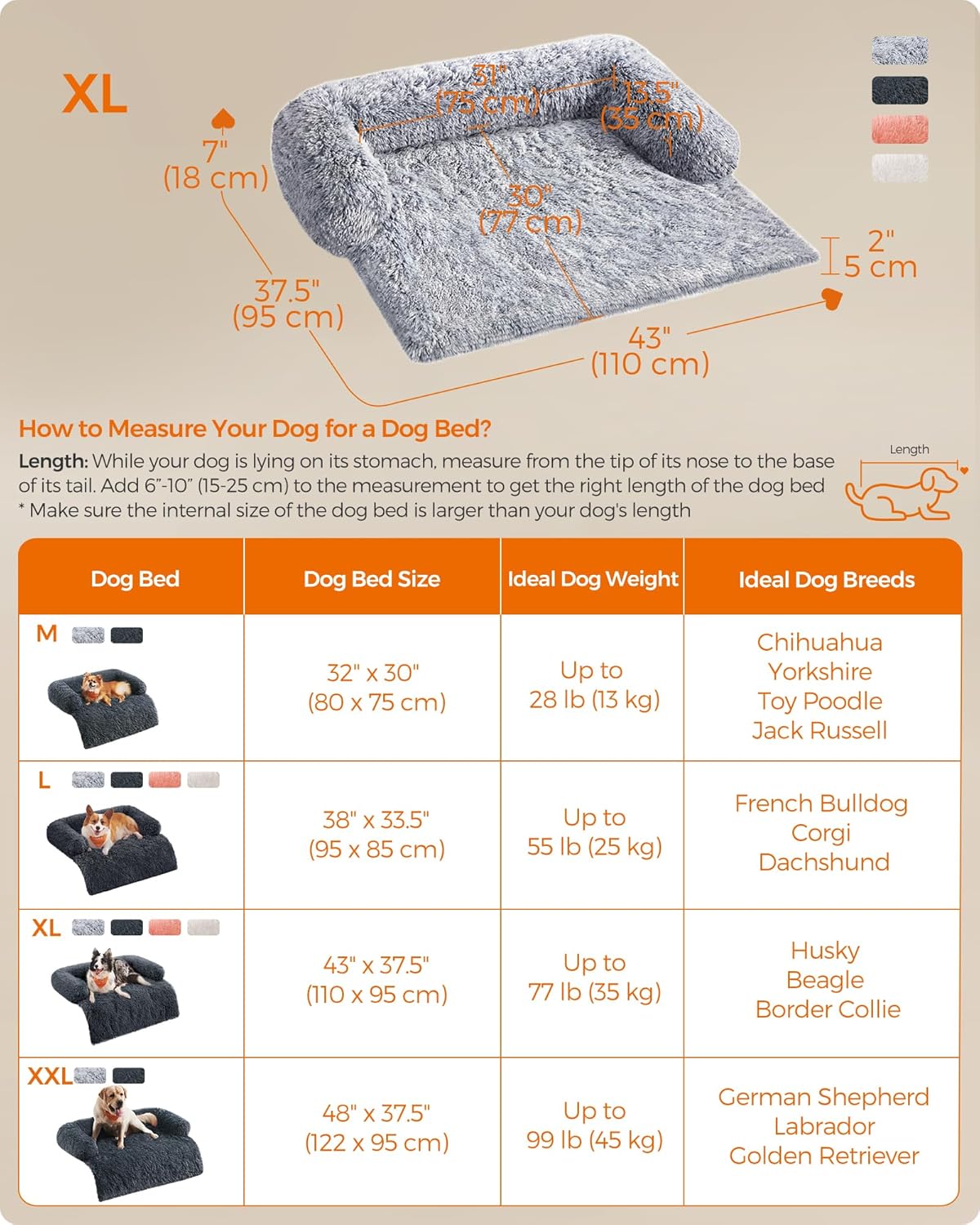 Thumbnail 5 de Feandrea FluffyHug XL calming dog bed 110×95×18 cm