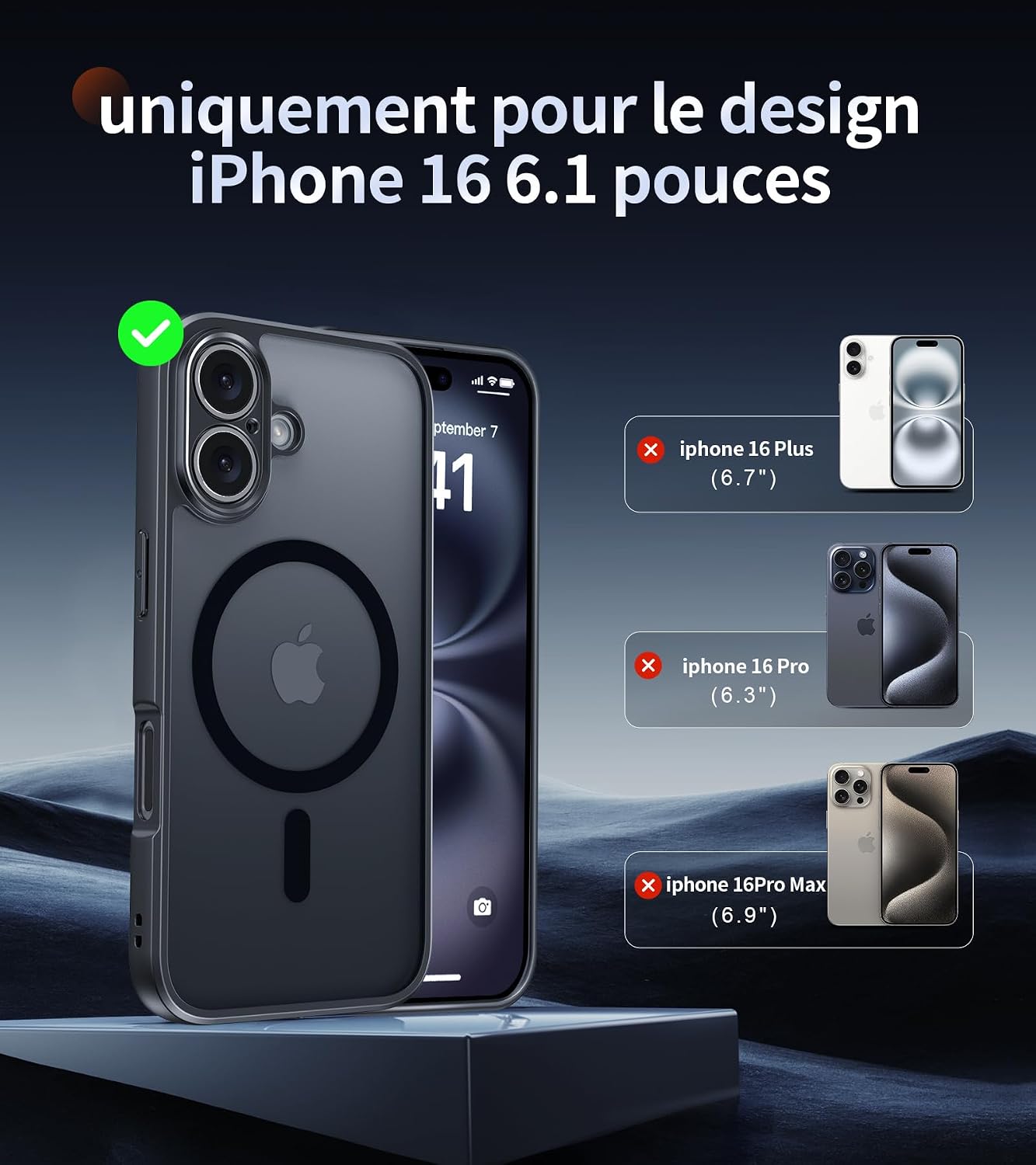 Detalle 2 de FLLAO Cover magnetica iPhone 16 traslucida opaca 2 pellicole
