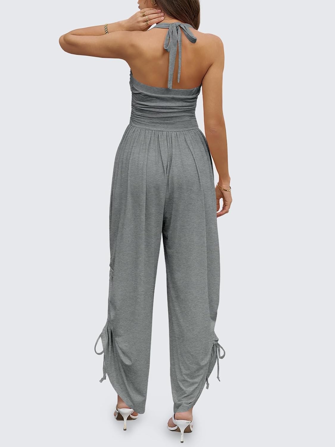 Detalle de Fisoew Women's Casual Jumpsuits: Summer Halter Wide-Leg Overalls with Side-Cinch