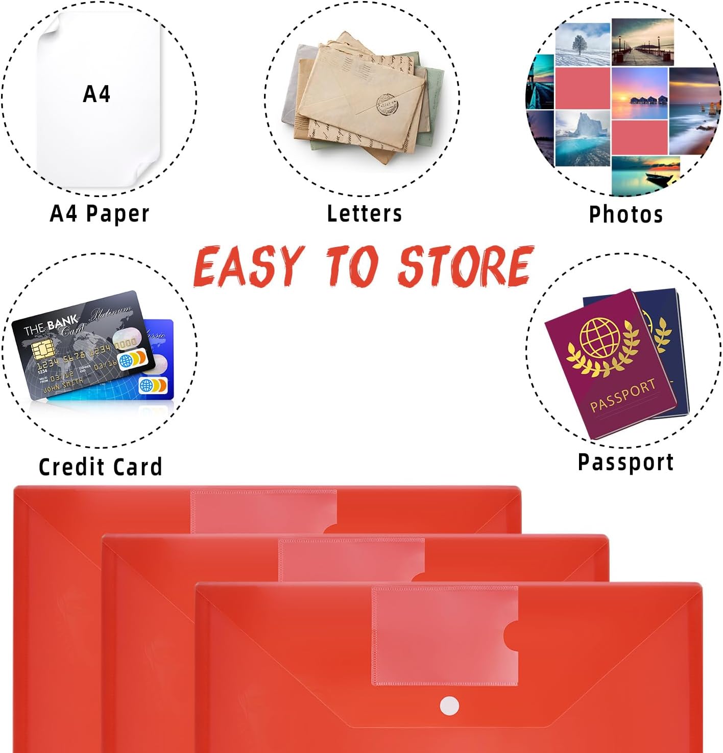Thumbnail 6 de A4 Plastic Wallets with Popper – 30 Pack (Red)