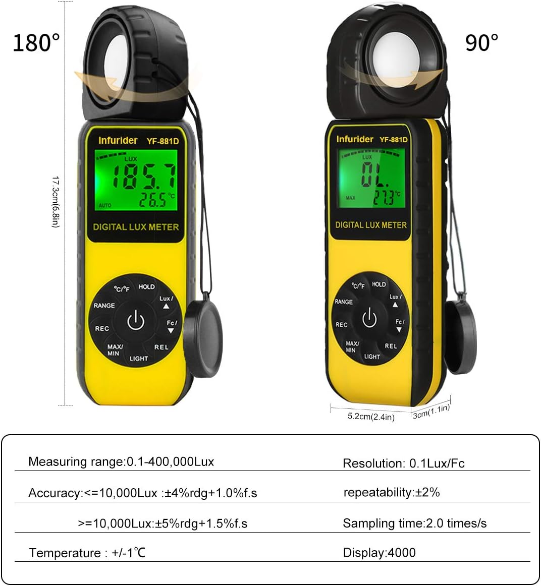 Thumbnail 2 de INFURIDER YF-881D Light Meter Lux Meter: Digital Illuminance with Rotatable Sensor