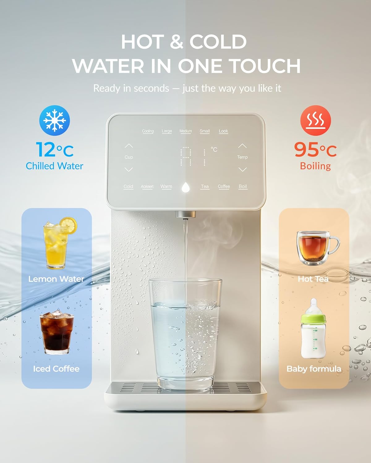 Detalle de ZACHVO Puri Hot and Cold Water Dispenser with Instant Heating, 4.5L Tank, Night Light & Carbon Filter