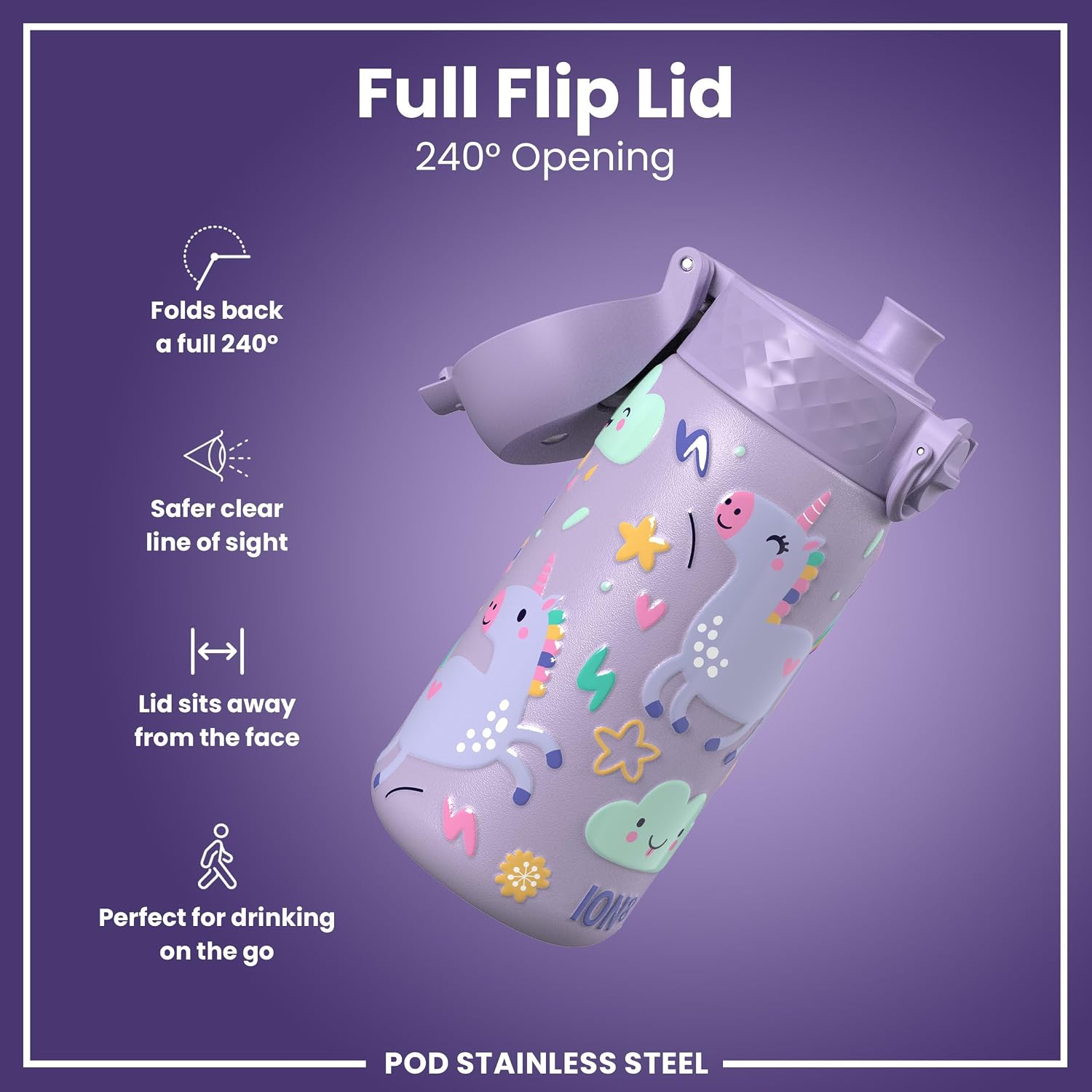 Thumbnail 3 de Ion8 Small Water Bottle (Unicorns) – Leak-Proof, Easy-Open, Dishwasher-Safe