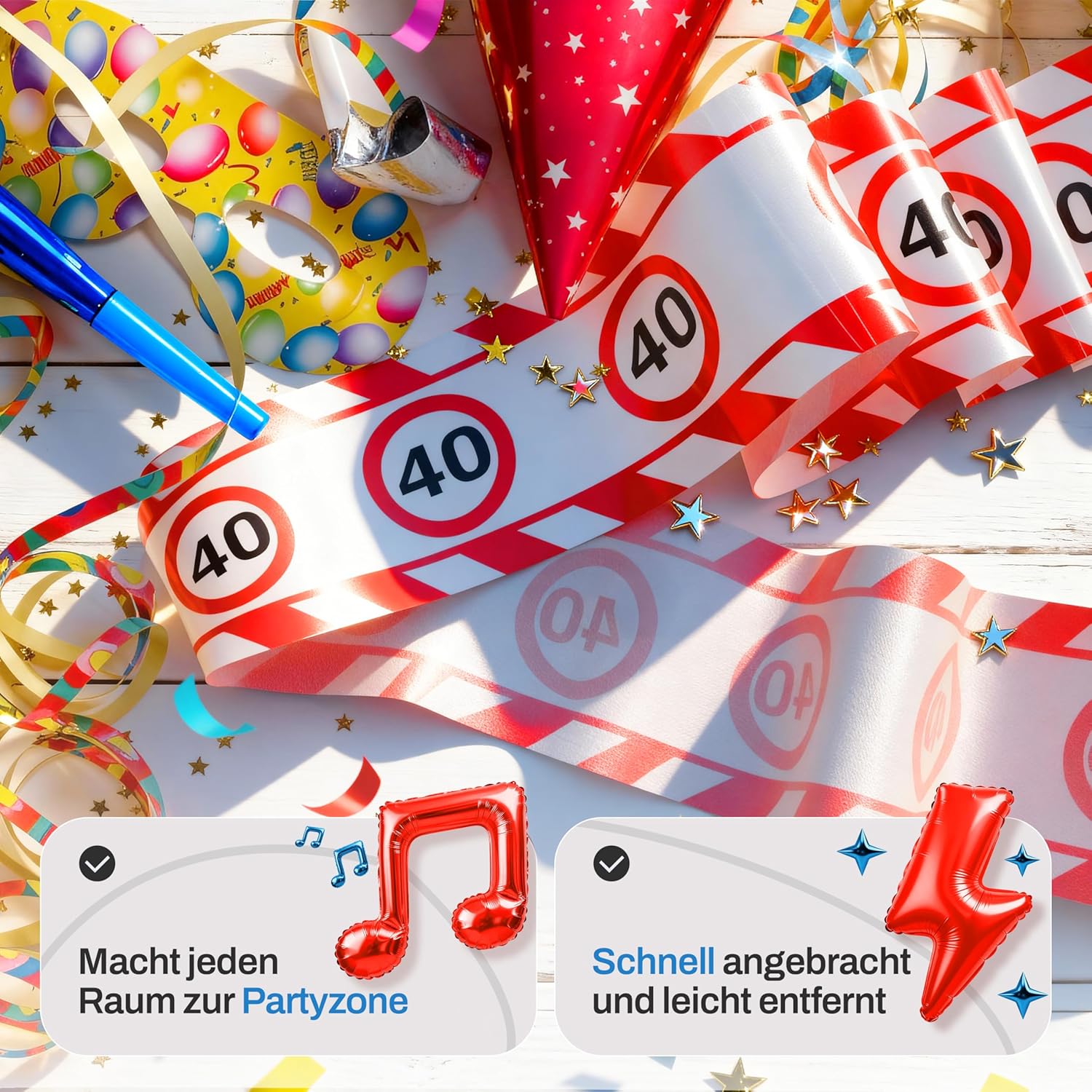 Thumbnail 4 de Tiwoca 70 Geburtstag Deko – Absperrband rot-weiß mit Verkehrszeichen, 15 m x 7,5 cm