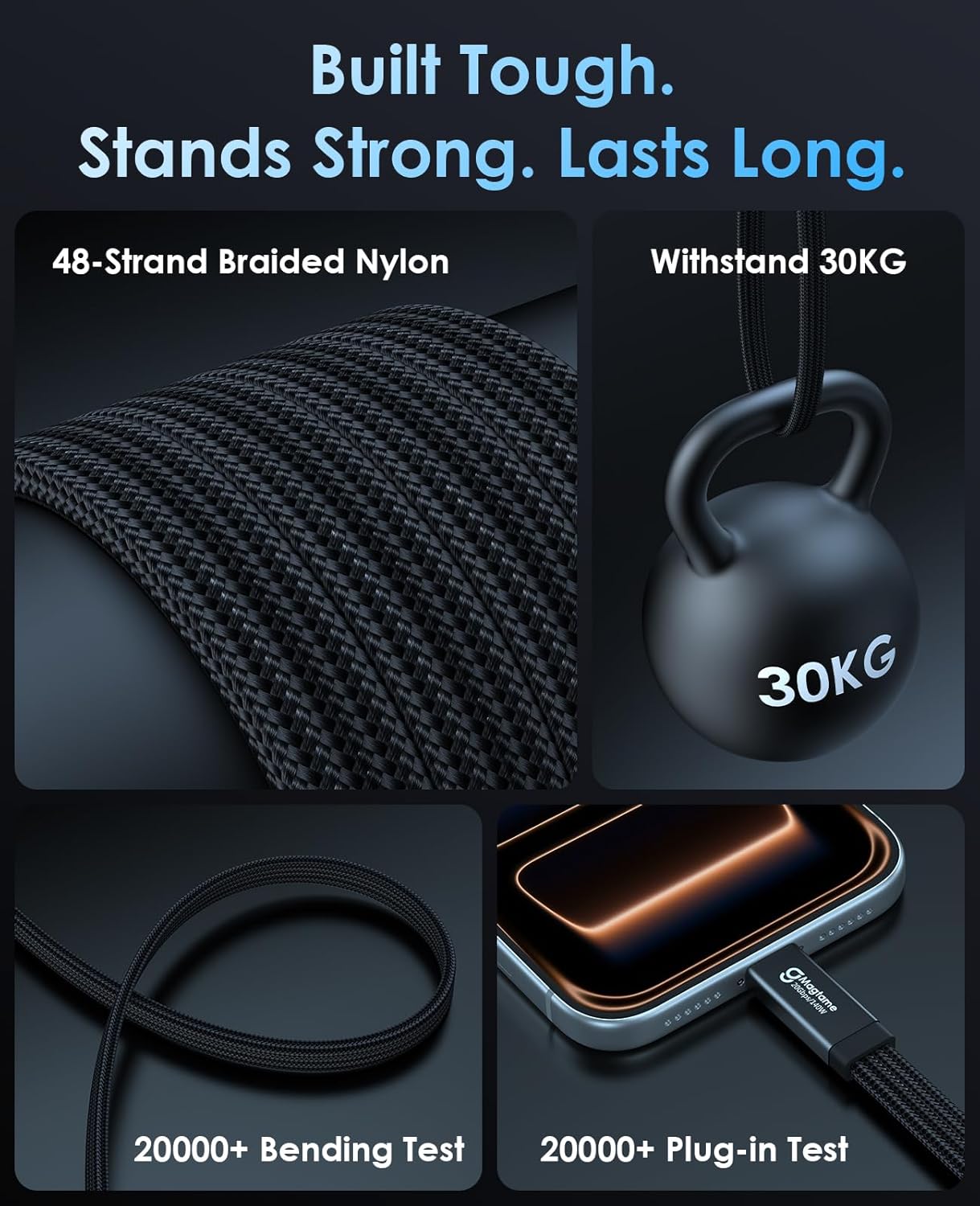 Thumbnail 5 de Magtame 20Gbps 8K Magnetic USB-C to USB-C (1.5m coiled, 140W) cable for fast charging and data