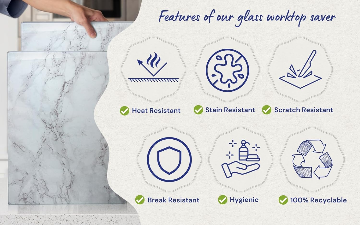 Thumbnail 1 de Kitchenville Glass Chopping Board 50x40cm (Grey Marble) tempered glass worktop saver