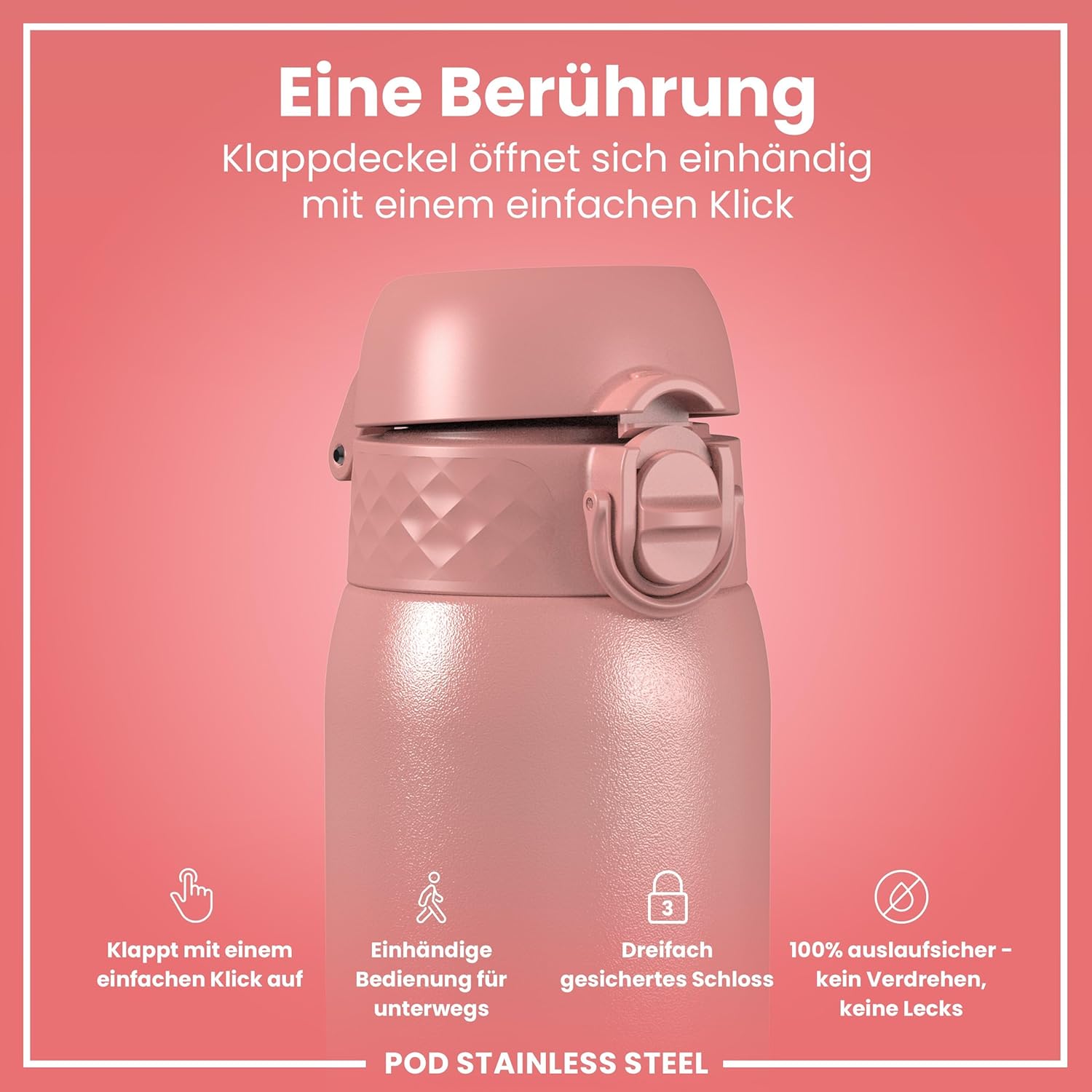 Detalle de ion8 Kinder Trinkflasche Edelstahl 400 ml – leicht, auslaufsicher und spülmaschinenfest
