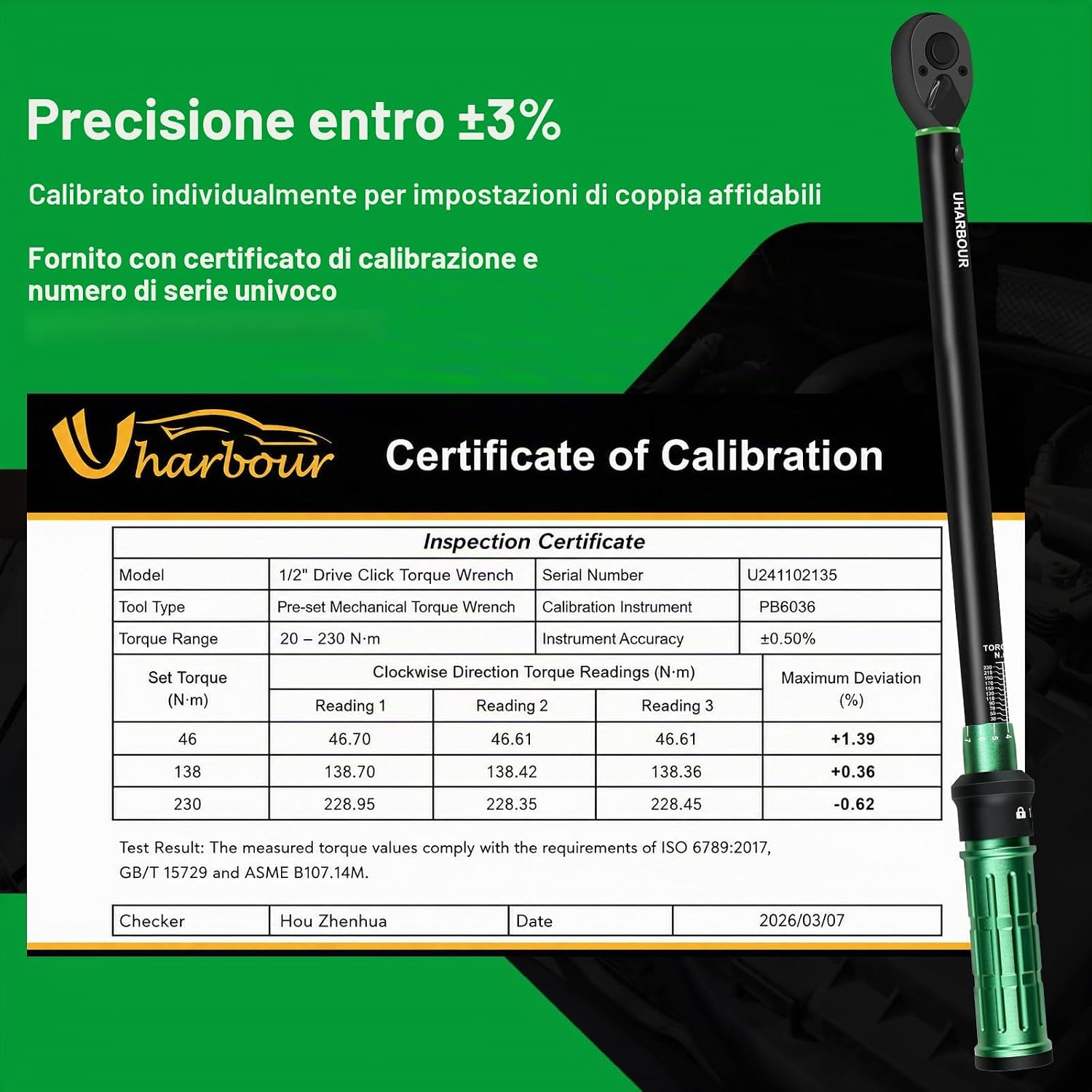 Thumbnail 6 de Uharbour Chiave Dinamometrica 1/2" con Set Tre Bussole e Accessori – 20–230 Nm