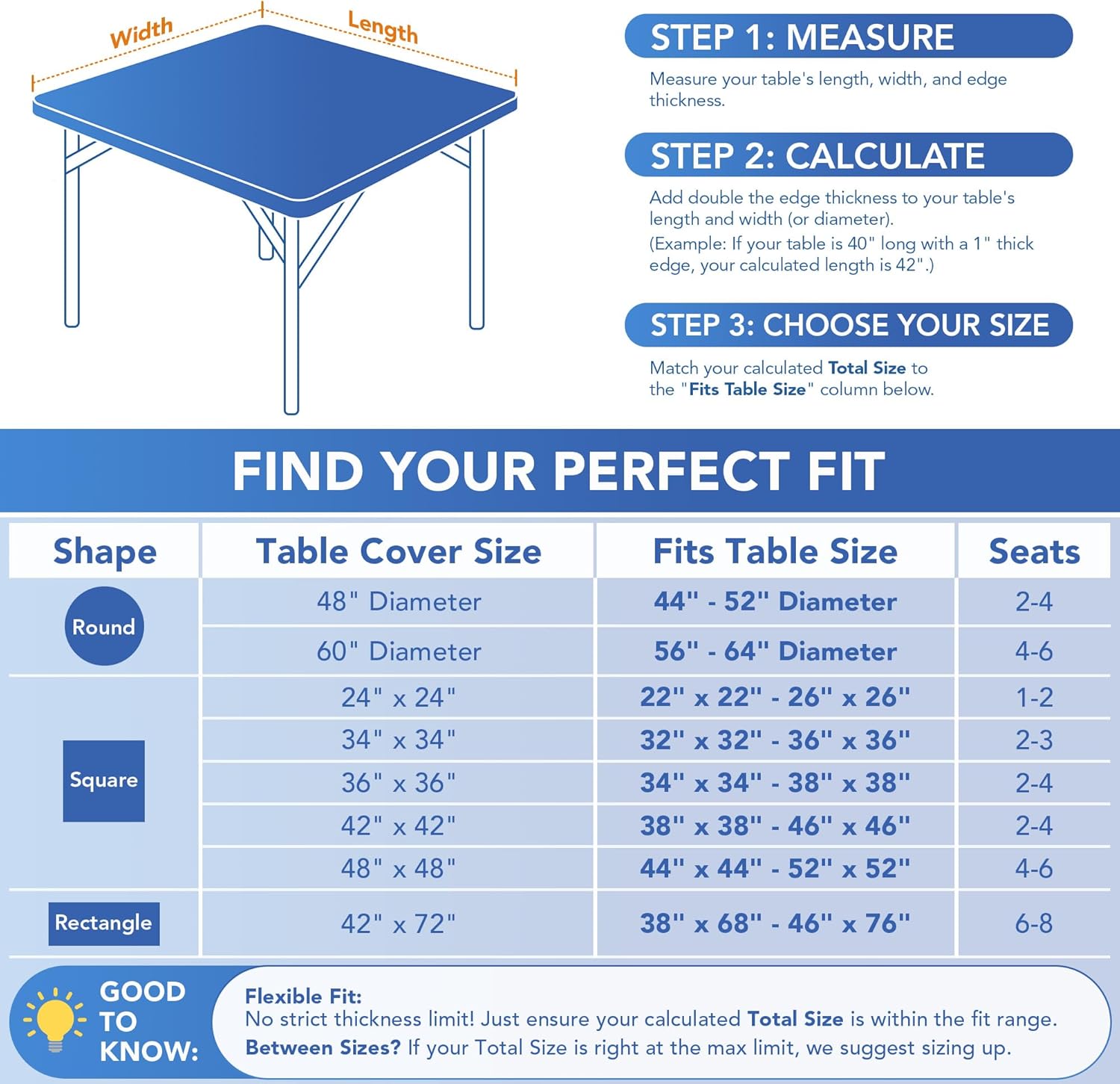 Detalle 2 de Enjoyidea Fitted Square Tablecloth (36x36 in) — 2-Pack Black Stretch Spandex for Folding Card Tables