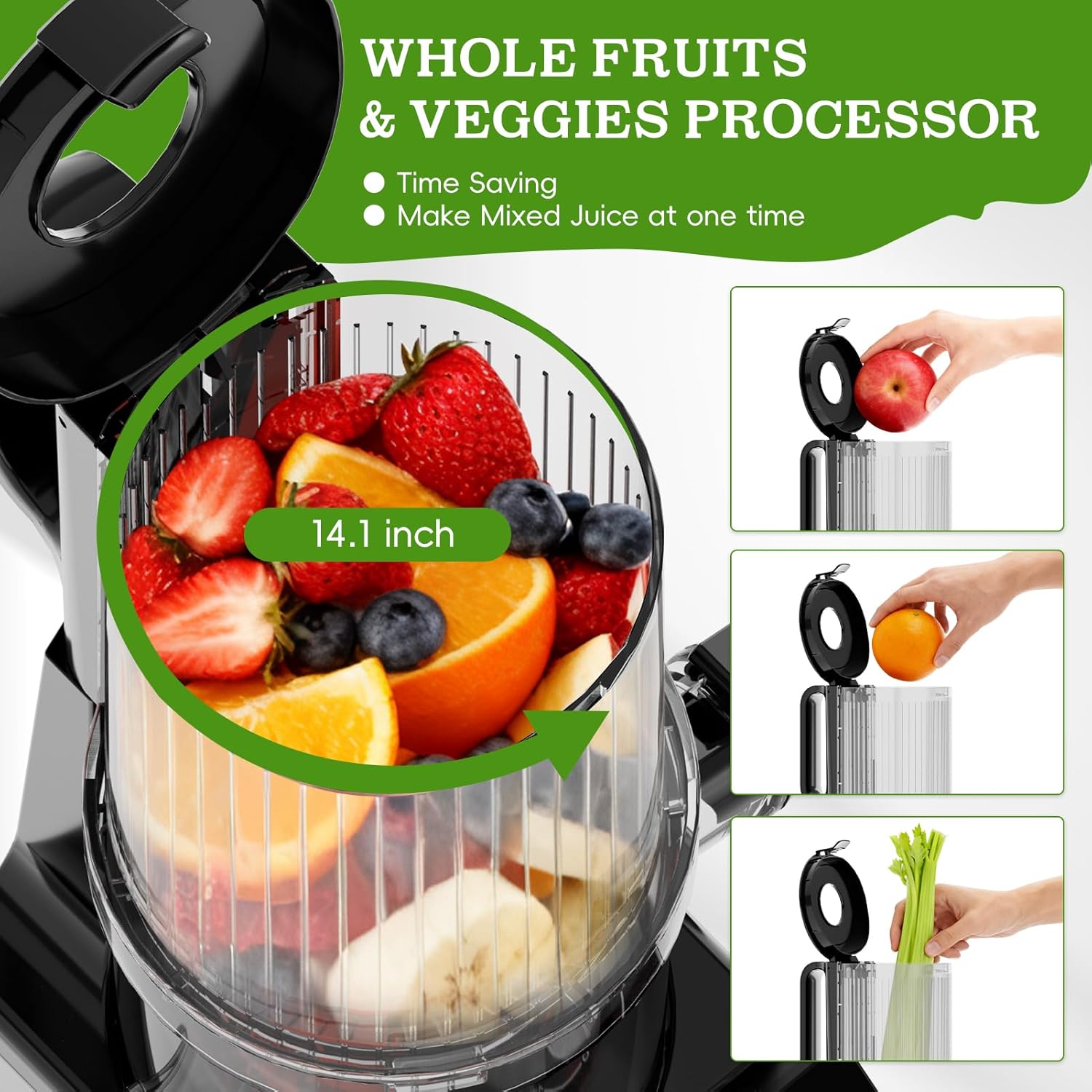 Detalle 2 de WHUTO Cold Press Juicer 30% Yield Boost 🍹