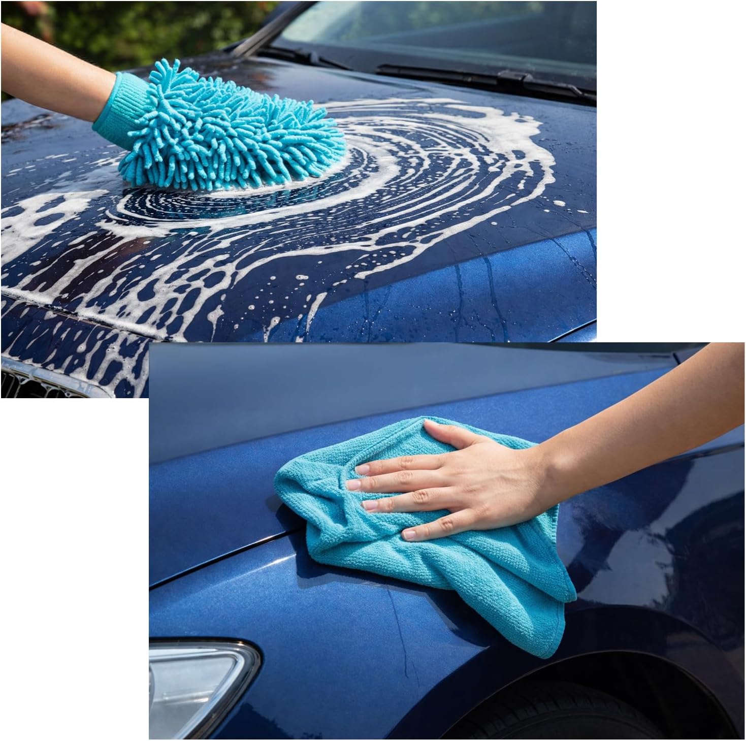 Thumbnail 1 de com-four® 6-teiliges Autopflege-Set mit Microfasertuch & Autowaschhandschuh (blau)