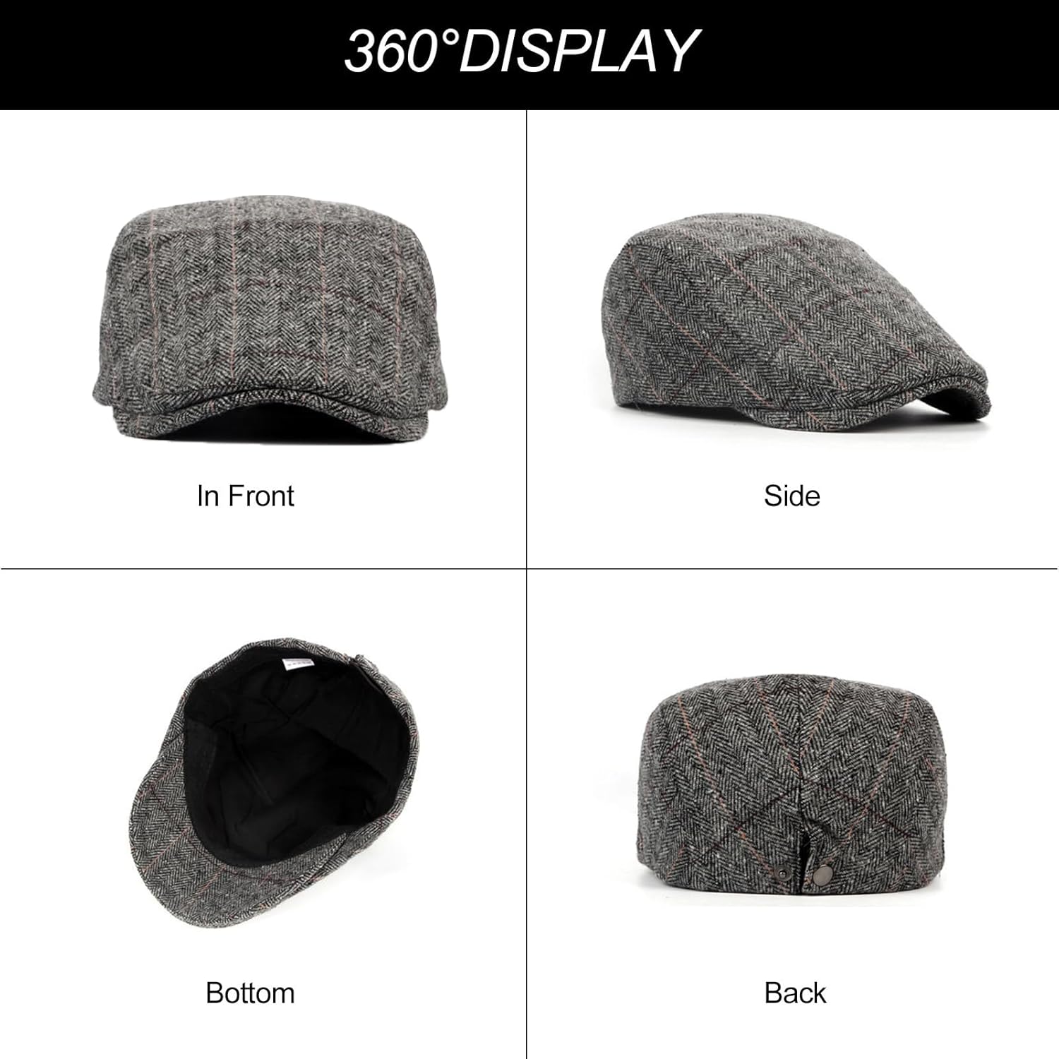 Thumbnail 2 de YAMEIZE Retro Flat Cap for Men (Baker Boy / Ivy Adjustable Newsboy Hat) in Cotton