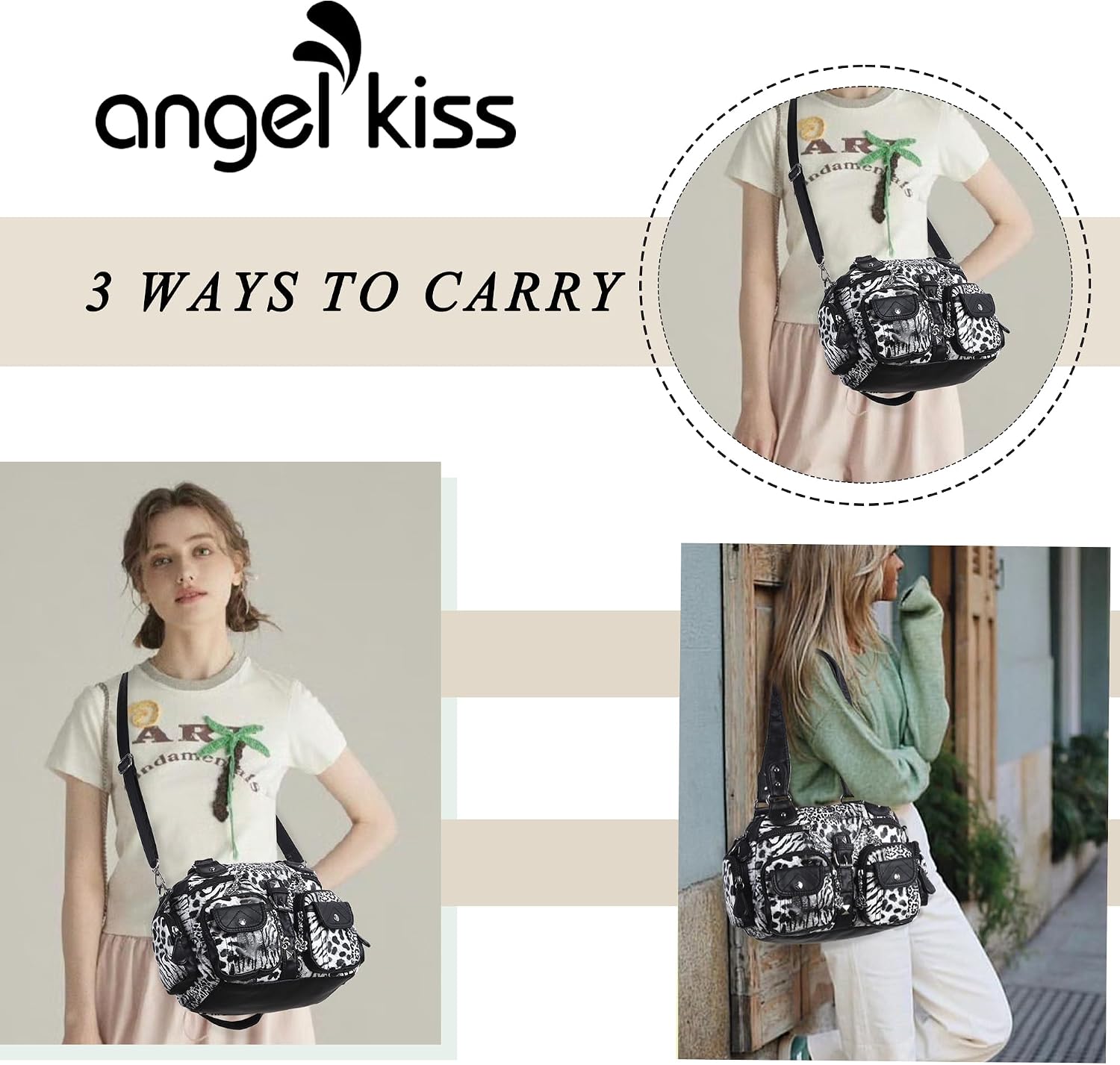 Detalle de Angel Kiss Umhängetasche aus PU-Leder – Große Kapazität, verstellbarer Schultergurt, Damenhandtasche
